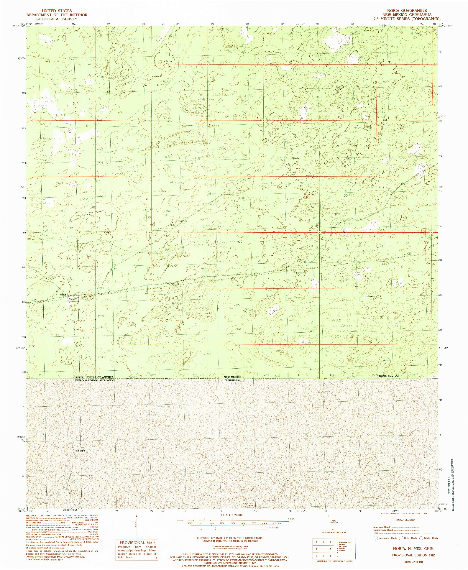 USGS 1:24000-SCALE QUADRANGLE FOR NORIA, NM 1985