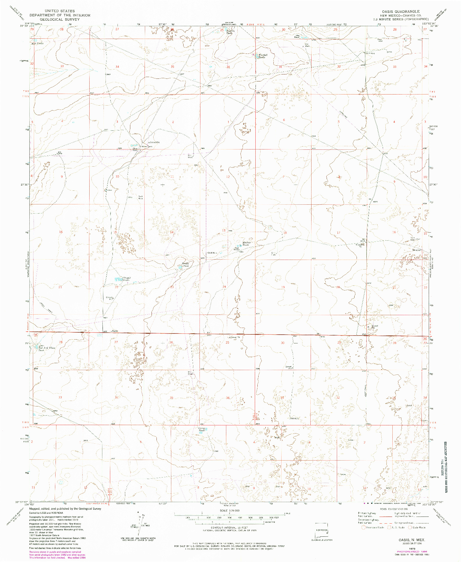 USGS 1:24000-SCALE QUADRANGLE FOR OASIS, NM 1973