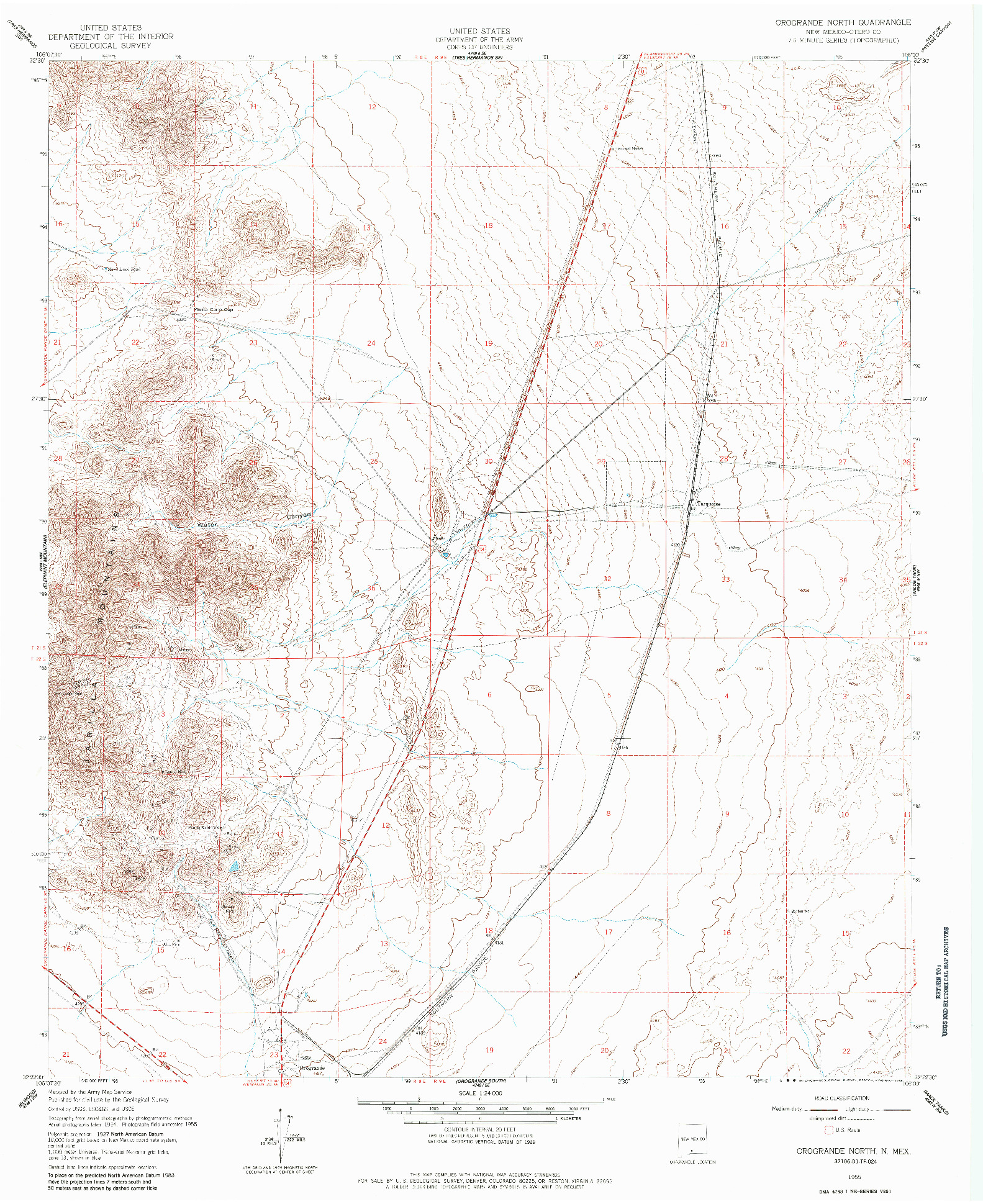 USGS 1:24000-SCALE QUADRANGLE FOR OROGRANDE NORTH, NM 1955