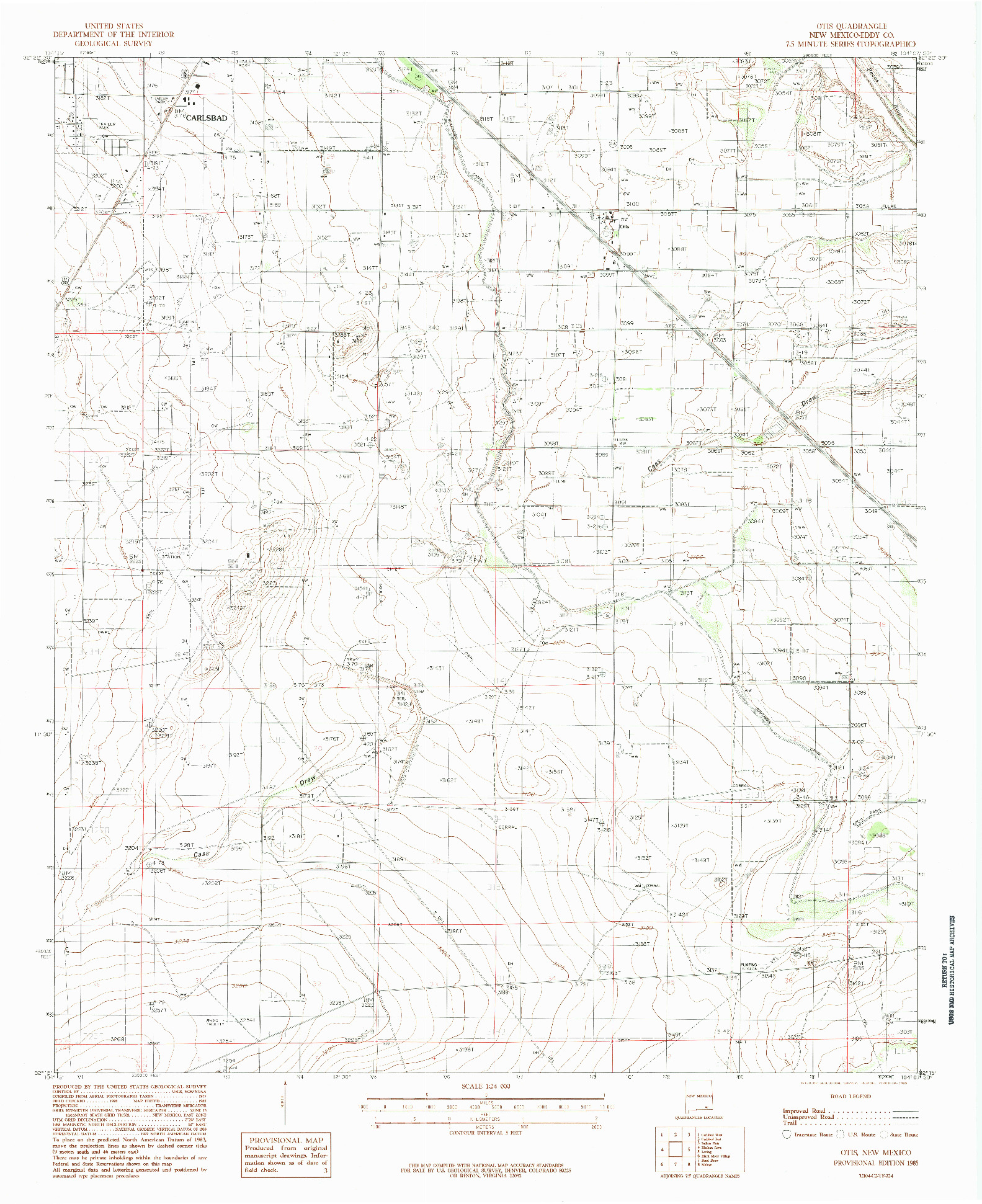 USGS 1:24000-SCALE QUADRANGLE FOR OTIS, NM 1985