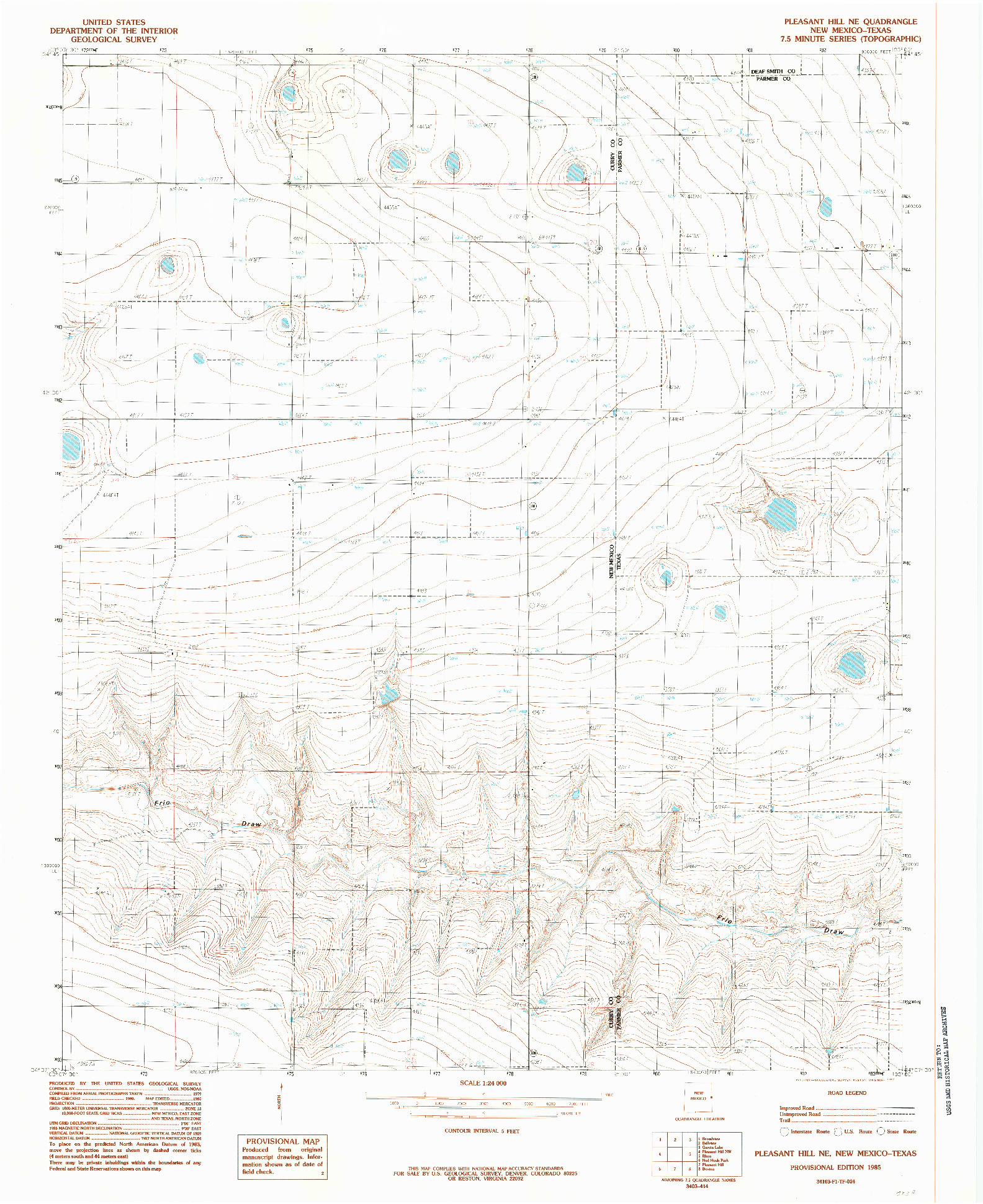 USGS 1:24000-SCALE QUADRANGLE FOR PLEASANT HILL NE, NM 1985