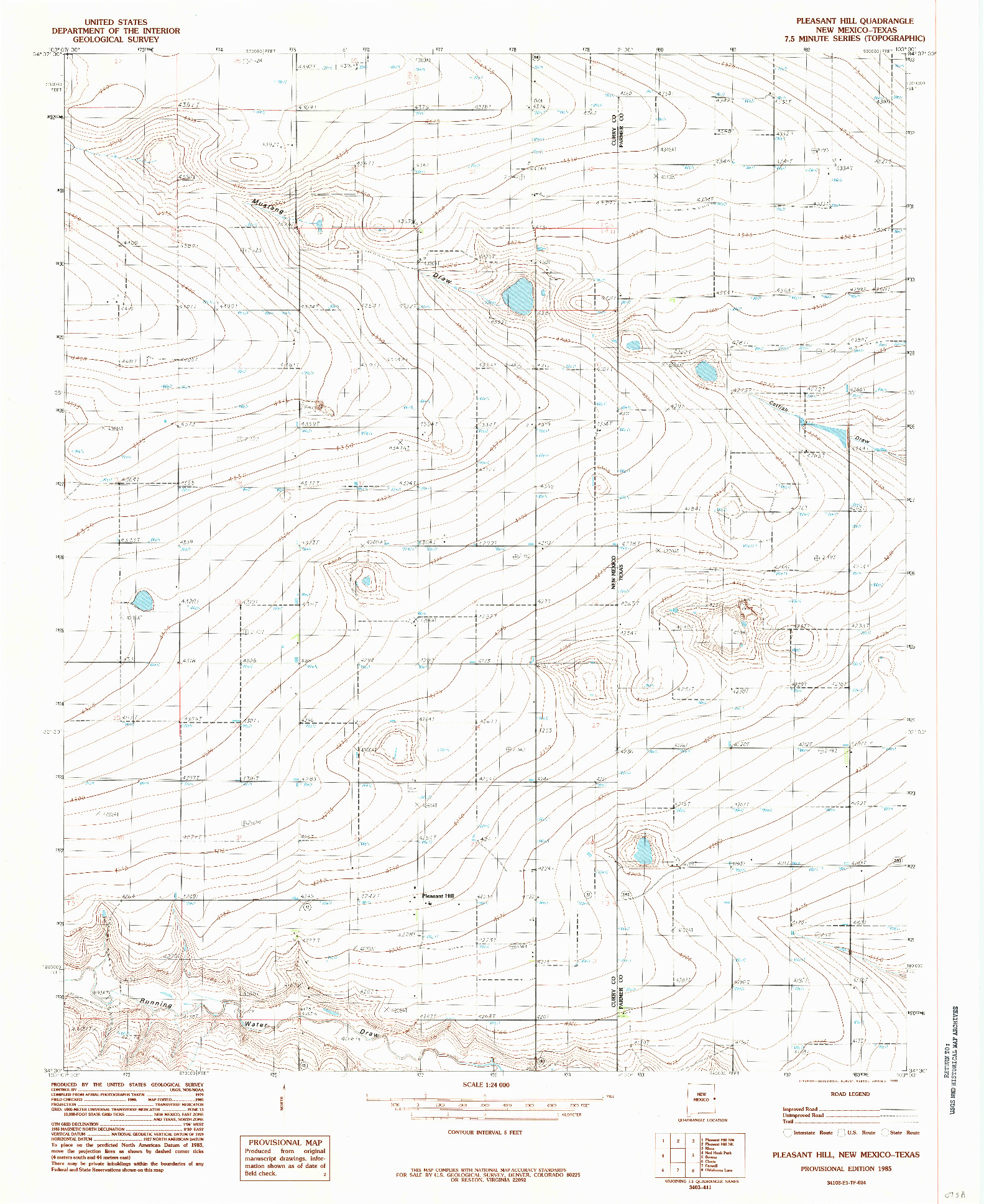 USGS 1:24000-SCALE QUADRANGLE FOR PLEASANT HILL, NM 1985