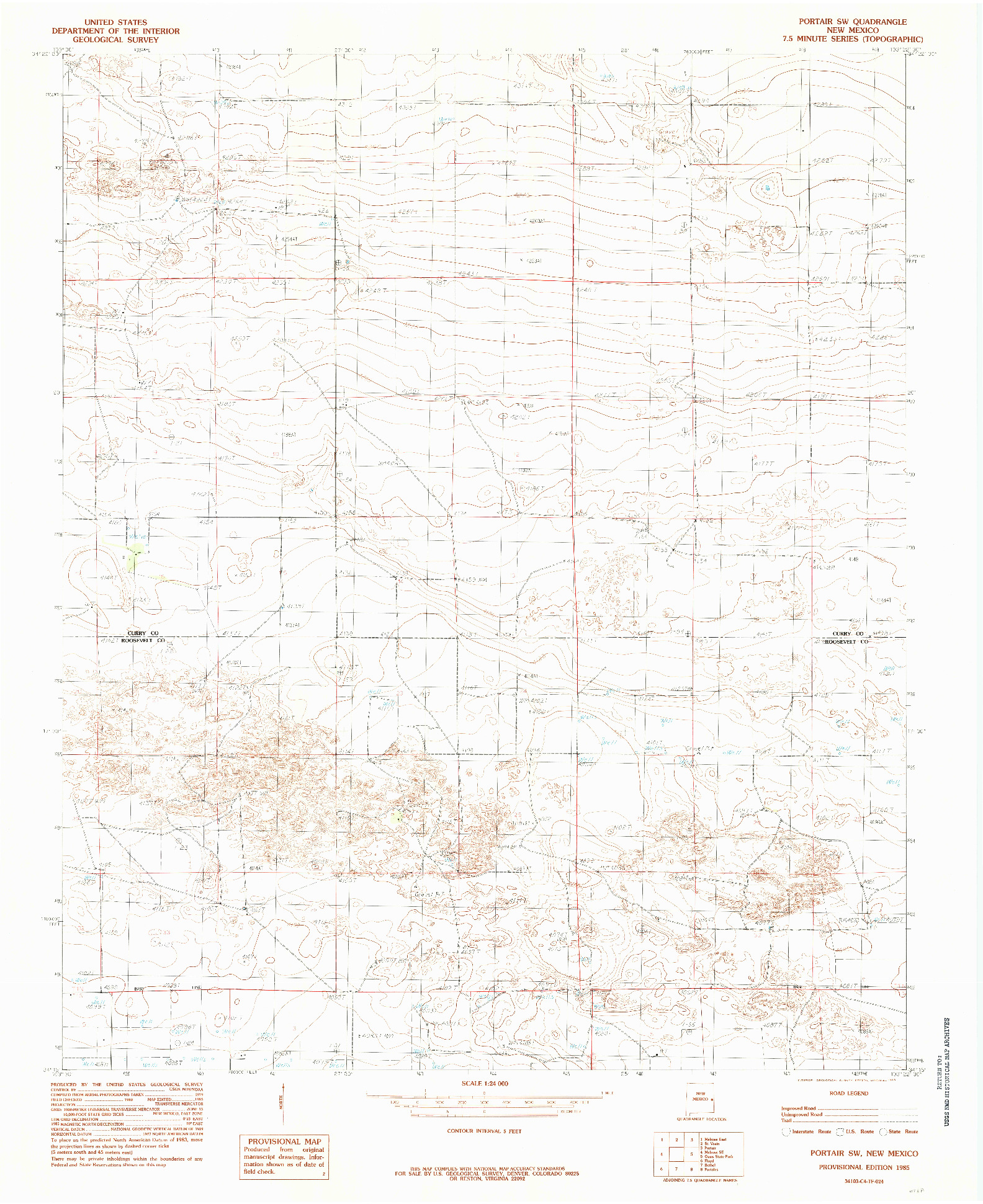 USGS 1:24000-SCALE QUADRANGLE FOR PORTAIR SW, NM 1985