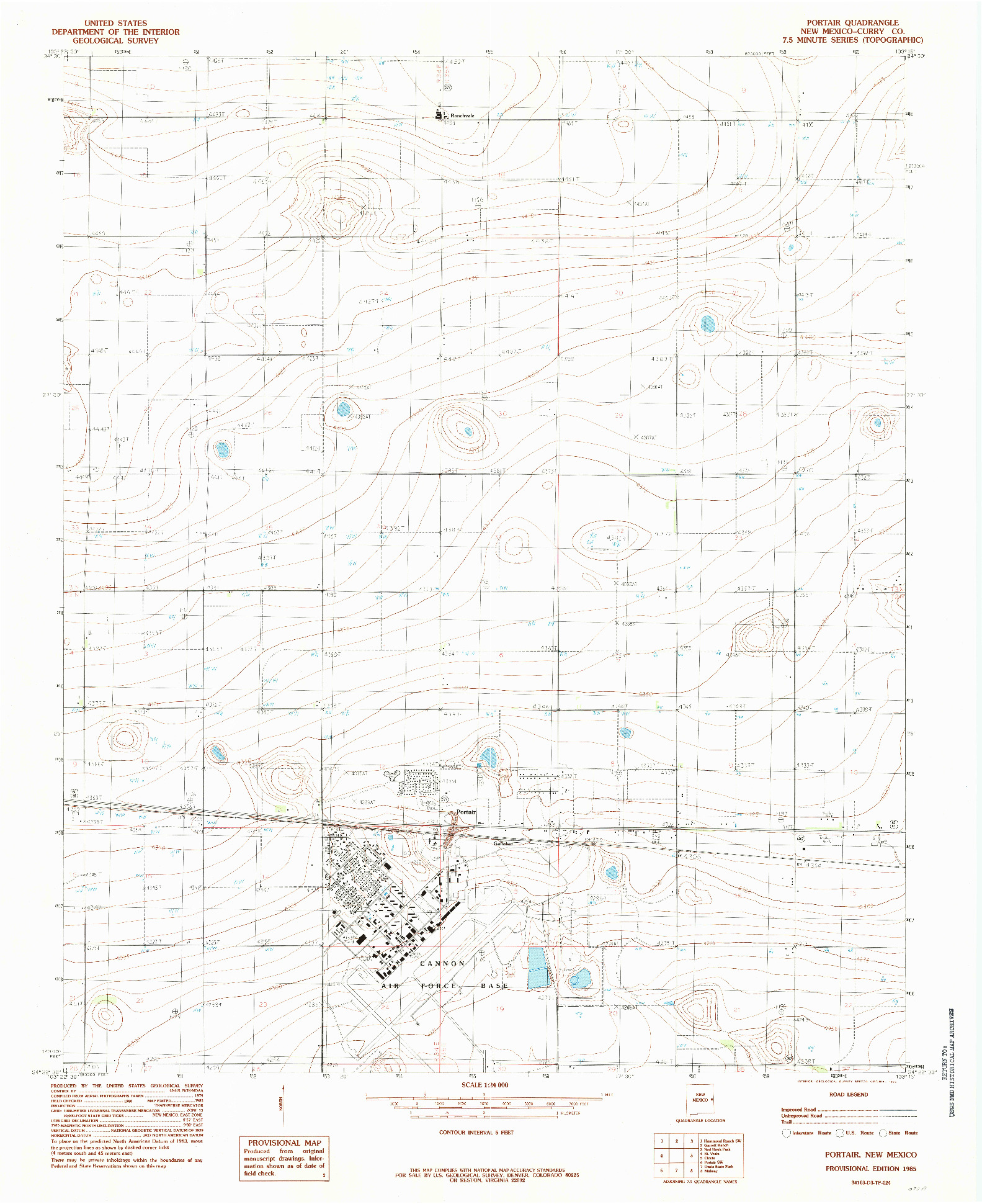 USGS 1:24000-SCALE QUADRANGLE FOR PORTAIR, NM 1985