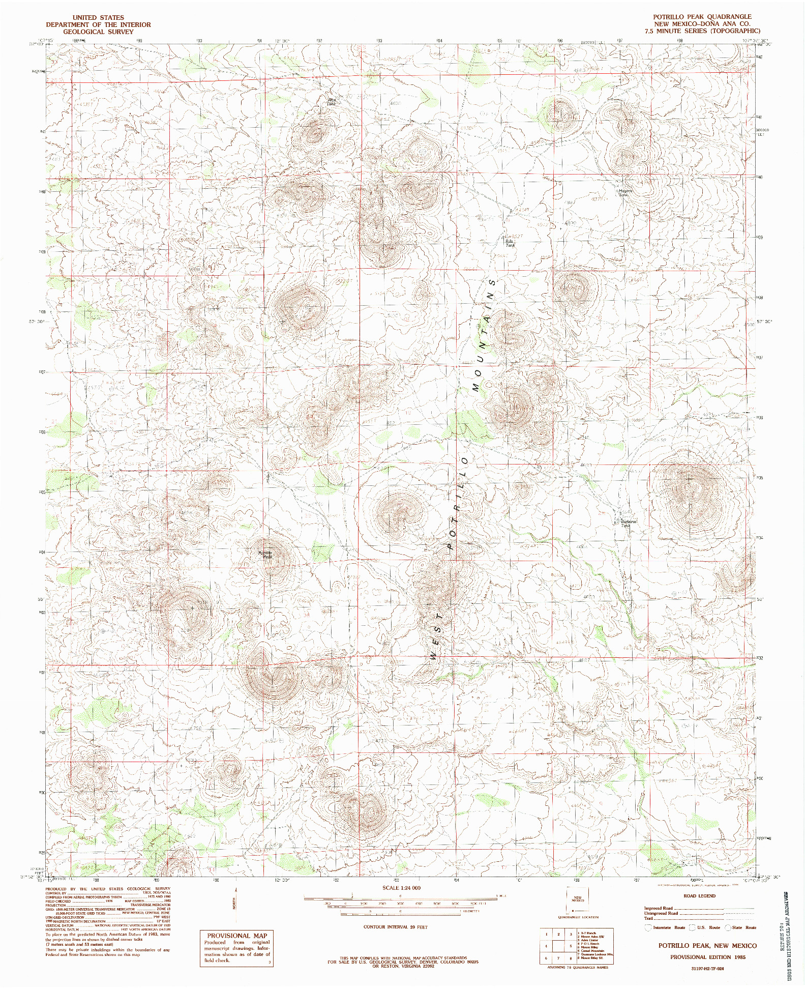 USGS 1:24000-SCALE QUADRANGLE FOR POTRILLO PEAK, NM 1985
