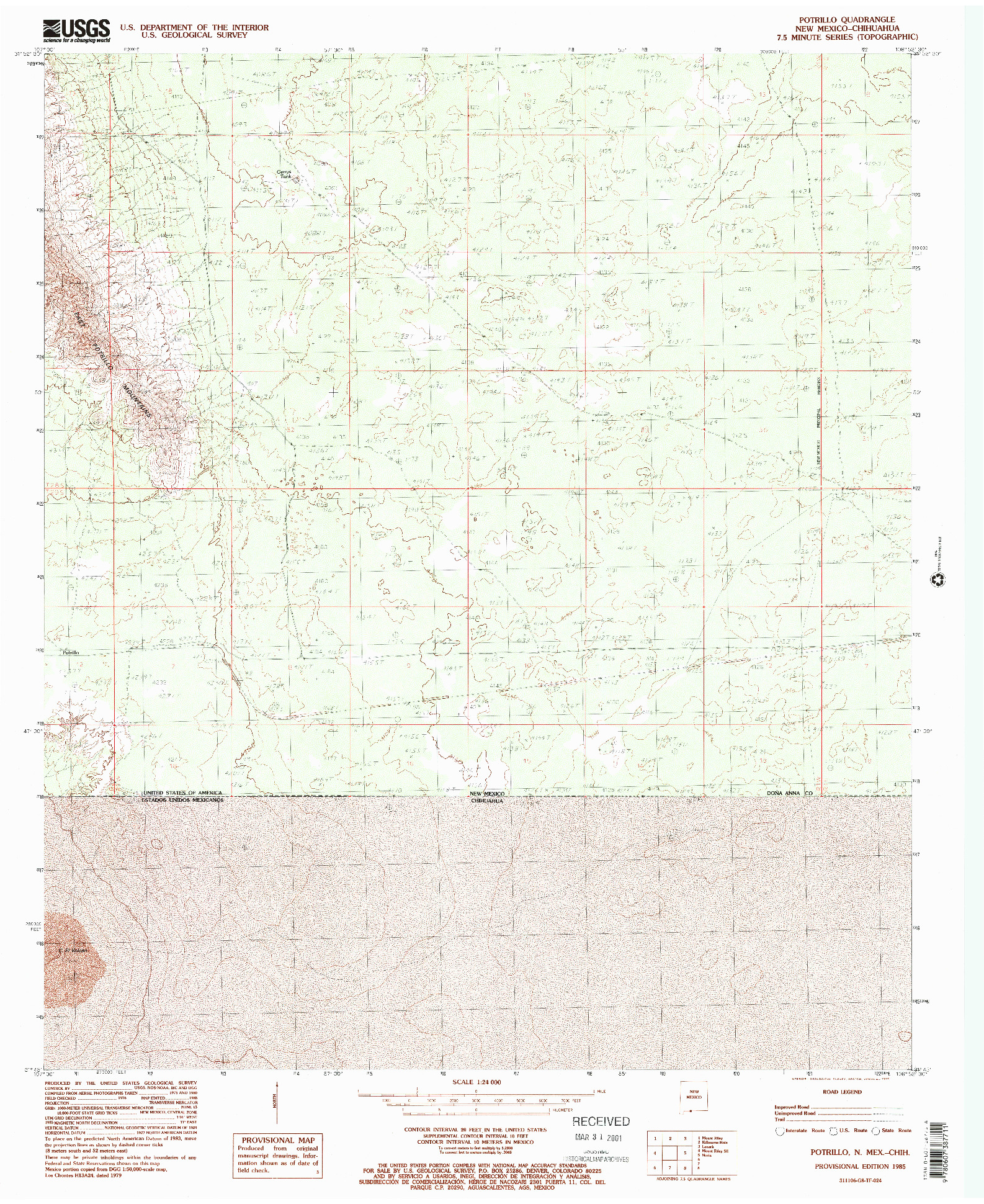 USGS 1:24000-SCALE QUADRANGLE FOR POTRILLO, NM 1985