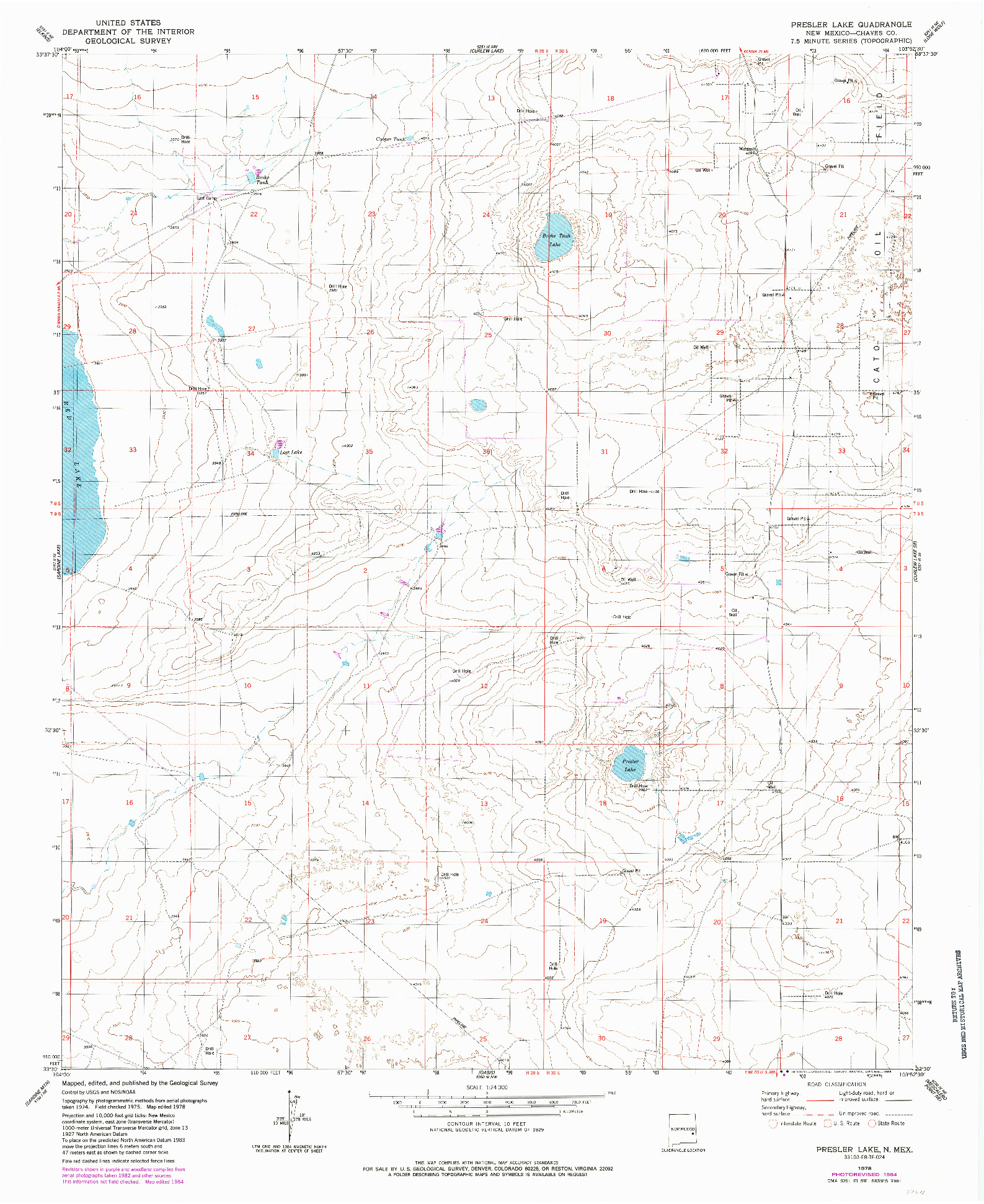 USGS 1:24000-SCALE QUADRANGLE FOR PRESLER LAKE, NM 1978