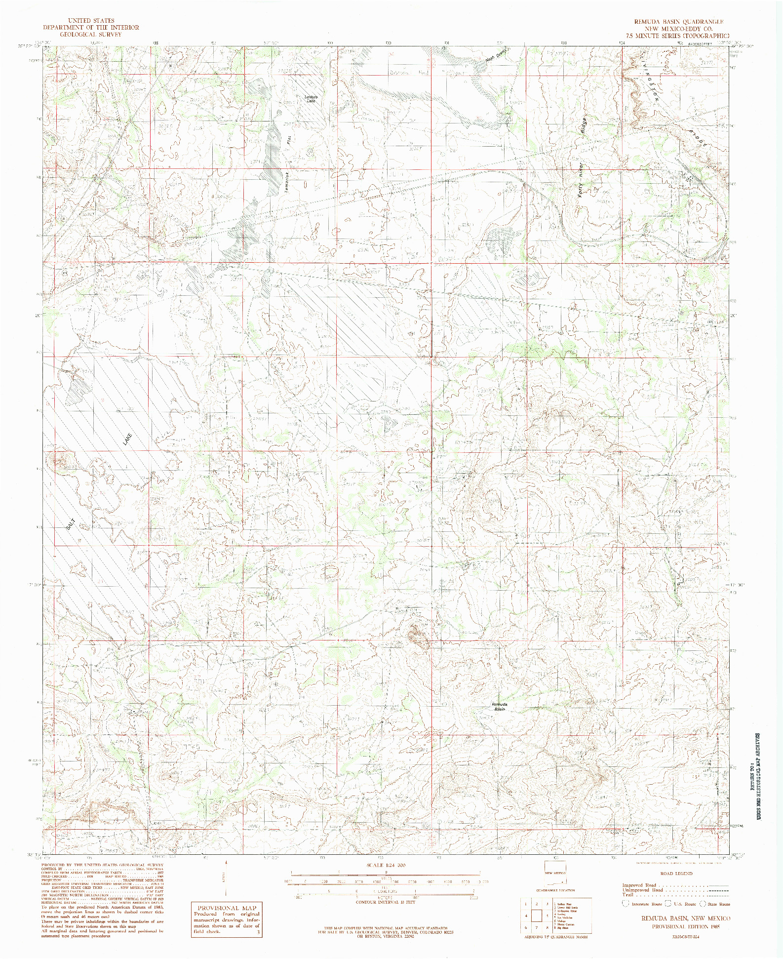 USGS 1:24000-SCALE QUADRANGLE FOR REMUDA BASIN, NM 1985