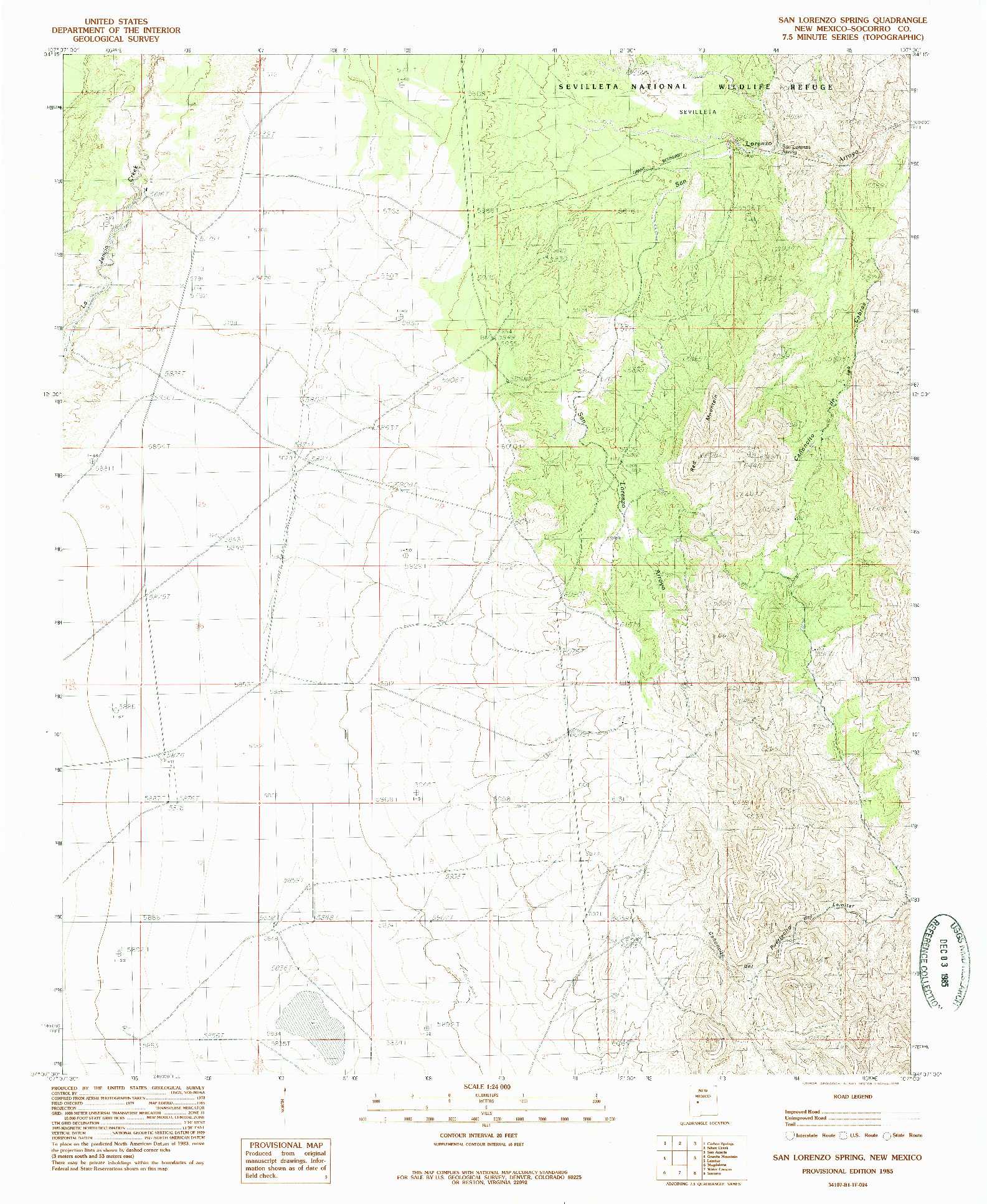 USGS 1:24000-SCALE QUADRANGLE FOR SAN LORENZO SPRING, NM 1985