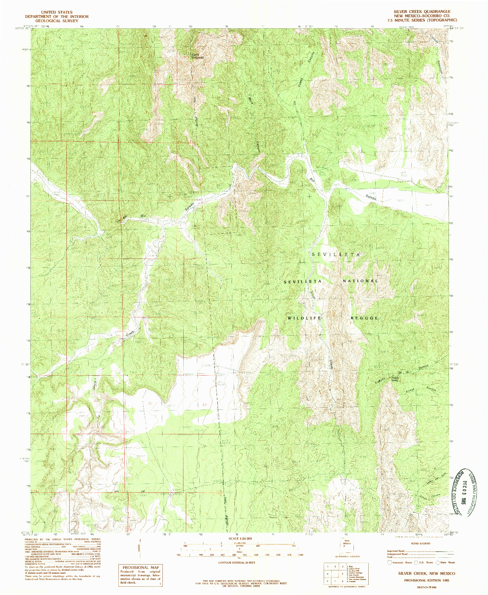 USGS 1:24000-SCALE QUADRANGLE FOR SILVER CREEK, NM 1985