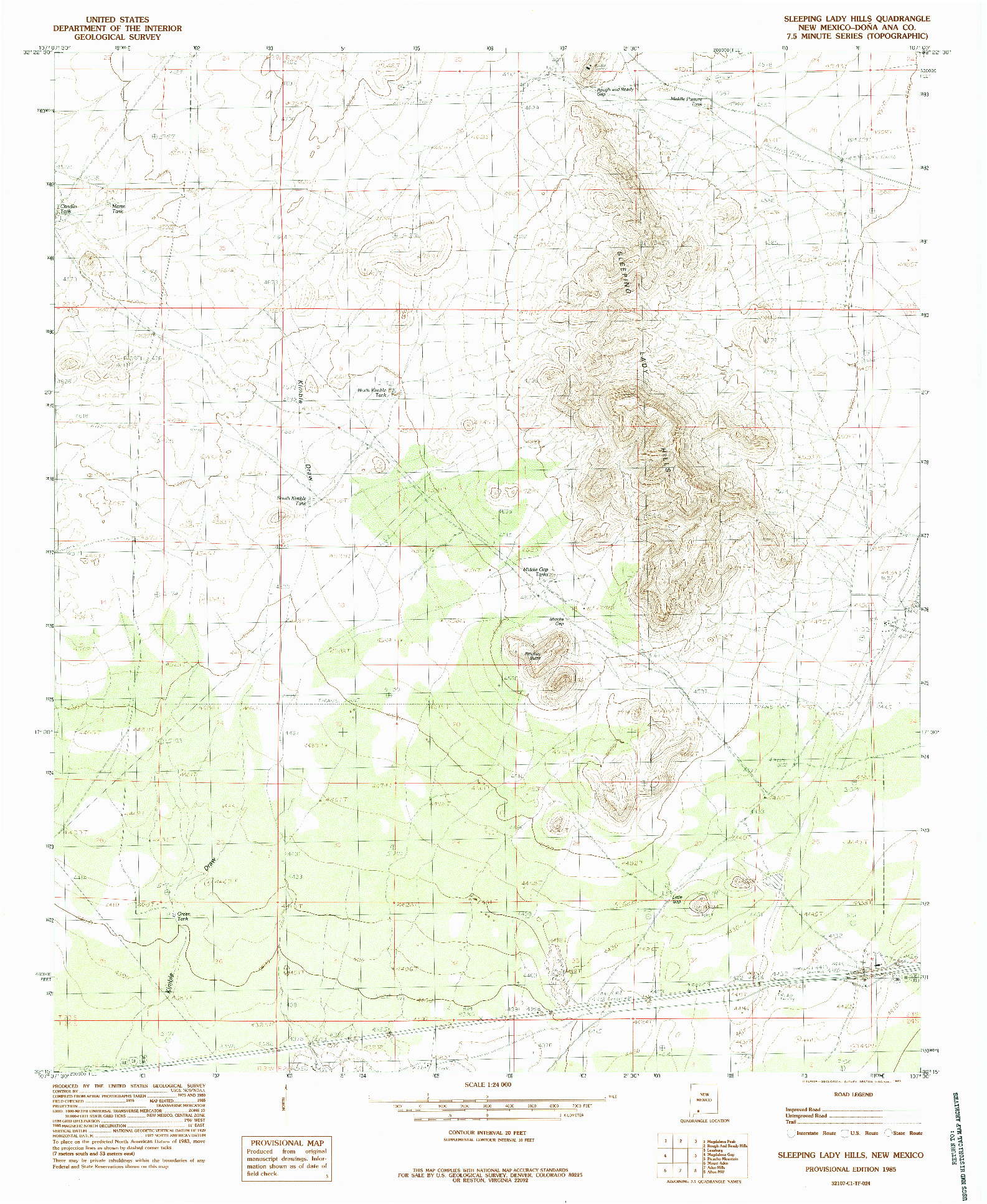 USGS 1:24000-SCALE QUADRANGLE FOR SLEEPING LADY HILLS, NM 1985