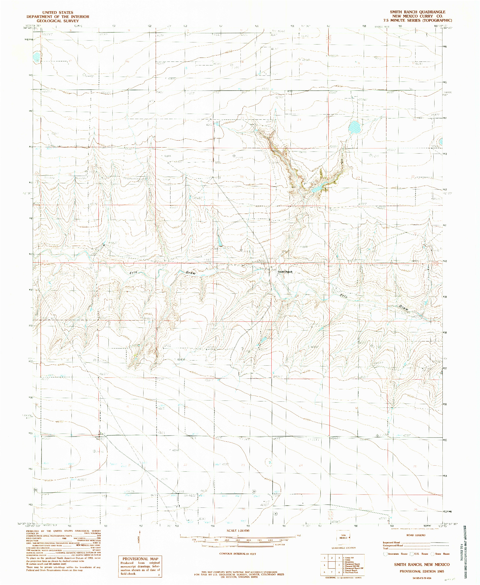 USGS 1:24000-SCALE QUADRANGLE FOR SMITH RANCH, NM 1985