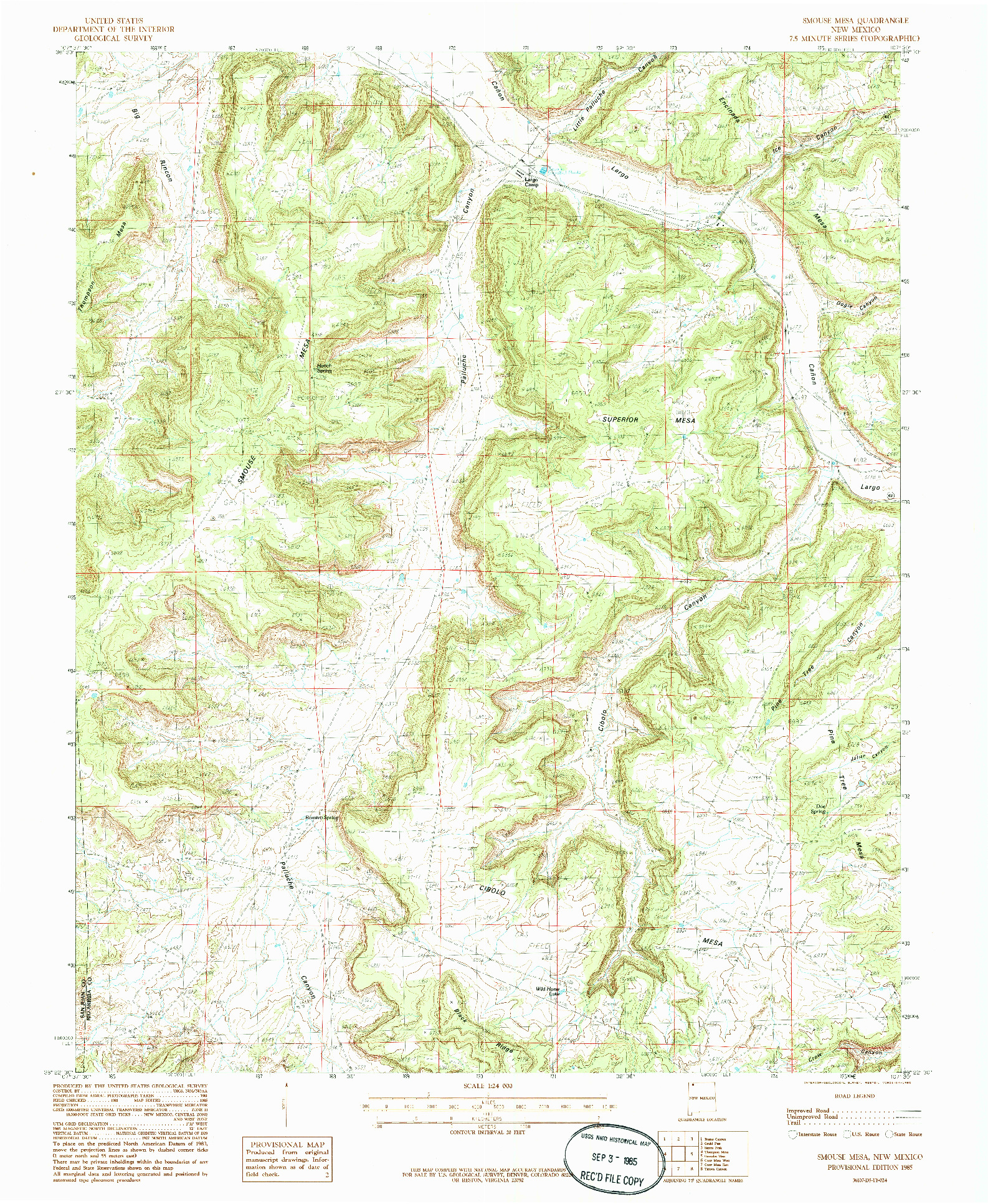 USGS 1:24000-SCALE QUADRANGLE FOR SMOUSE MESA, NM 1985