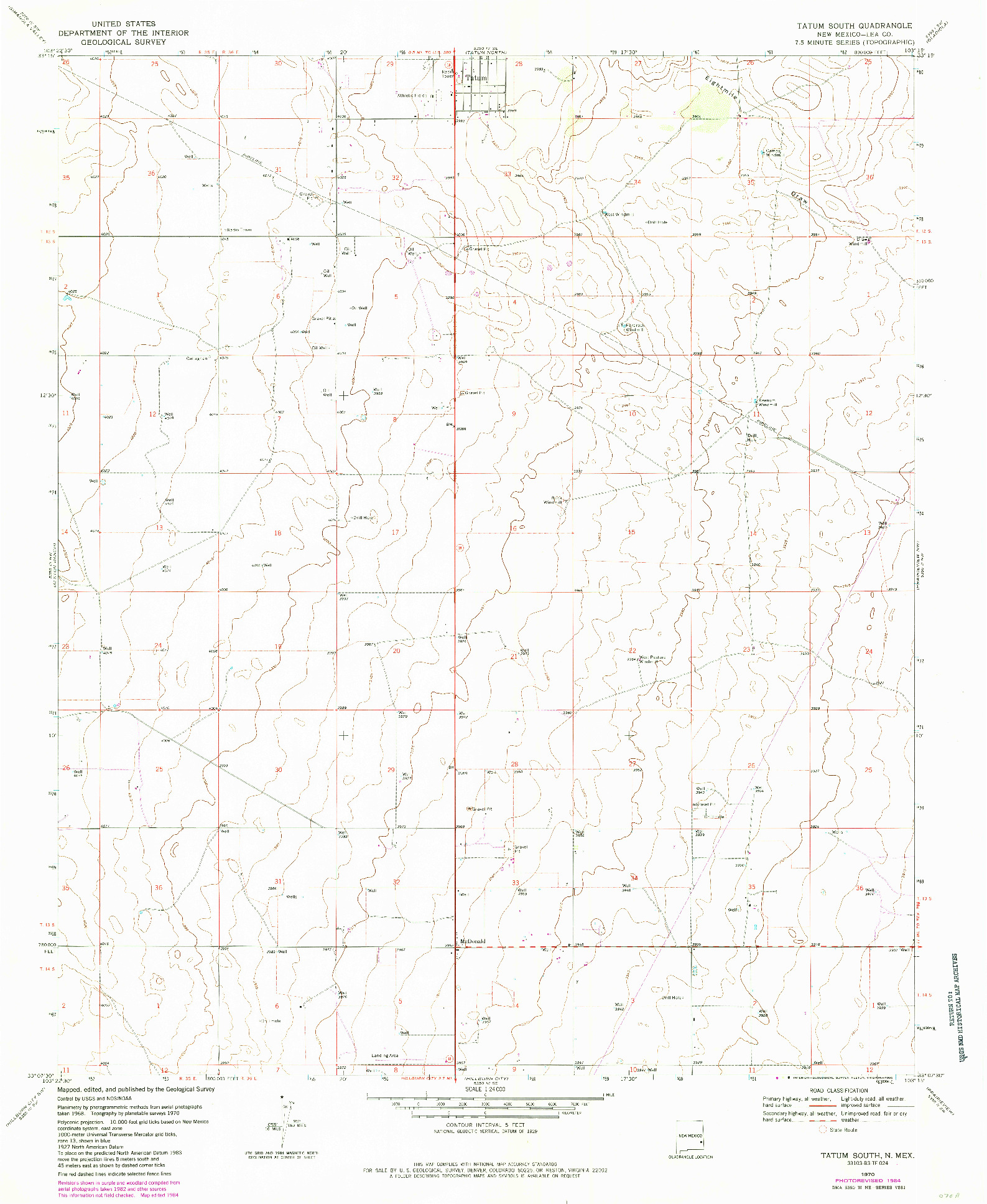 USGS 1:24000-SCALE QUADRANGLE FOR TATUM SOUTH, NM 1970