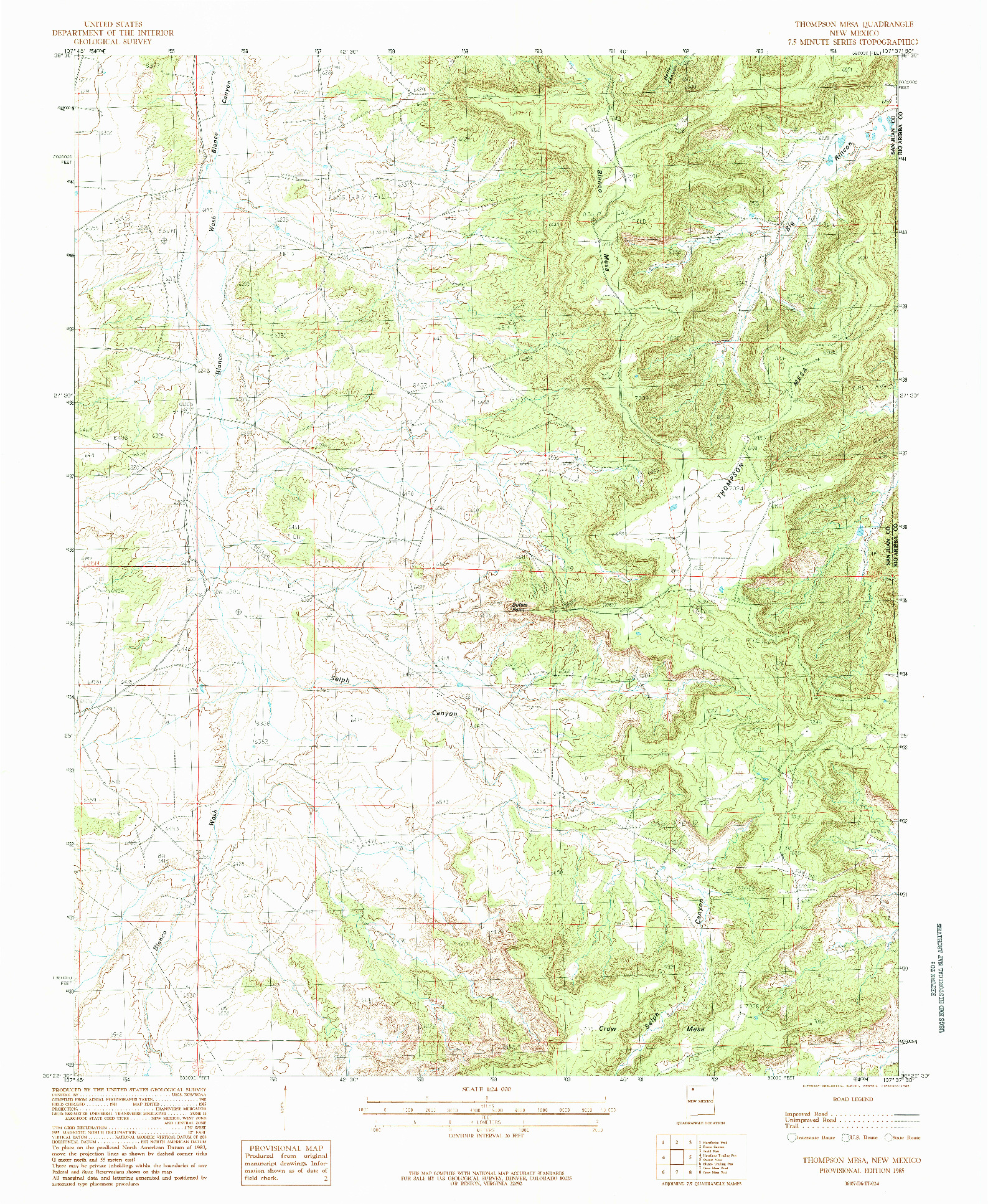 USGS 1:24000-SCALE QUADRANGLE FOR THOMPSON MESA, NM 1985