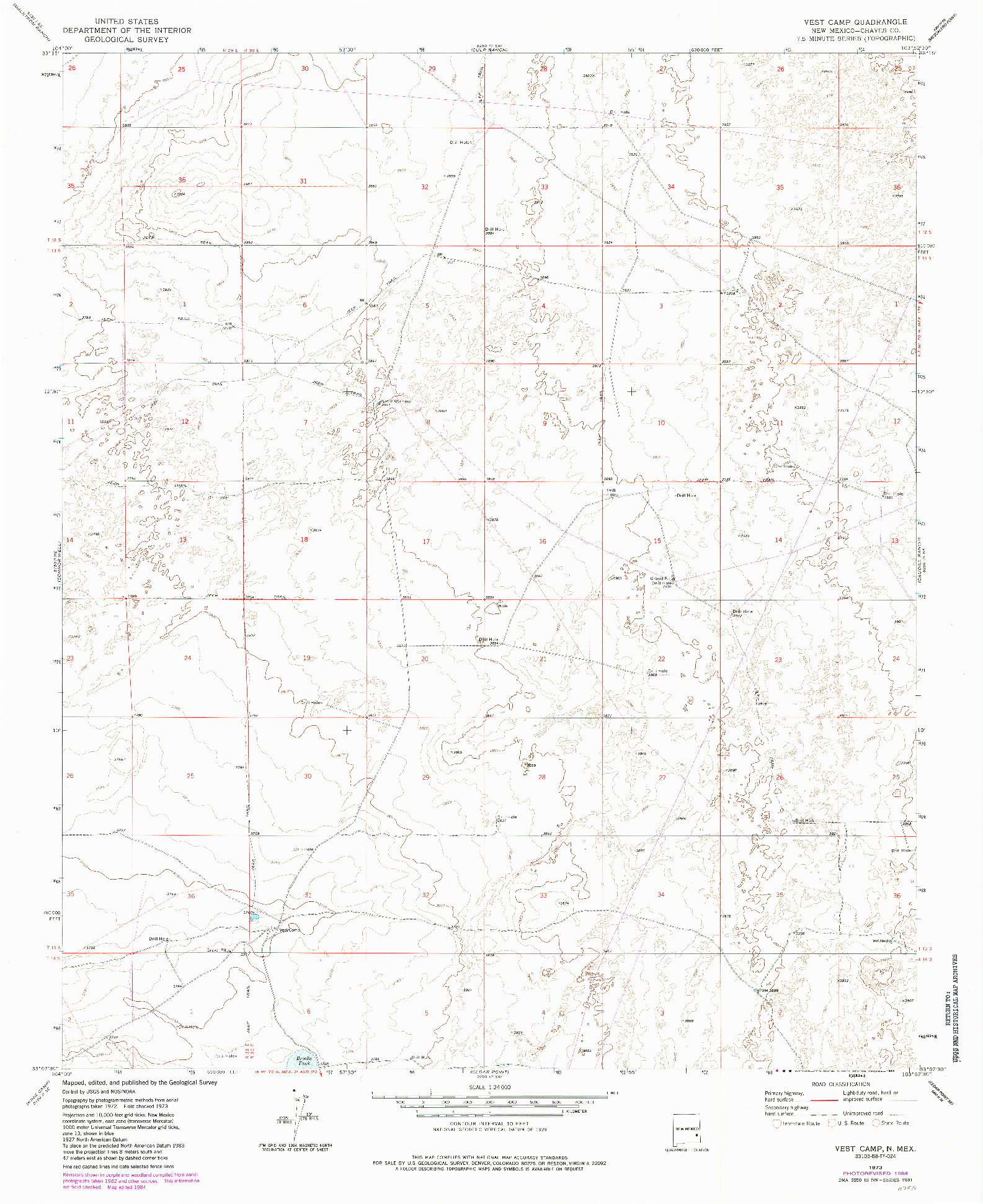 USGS 1:24000-SCALE QUADRANGLE FOR VEST CAMP, NM 1973