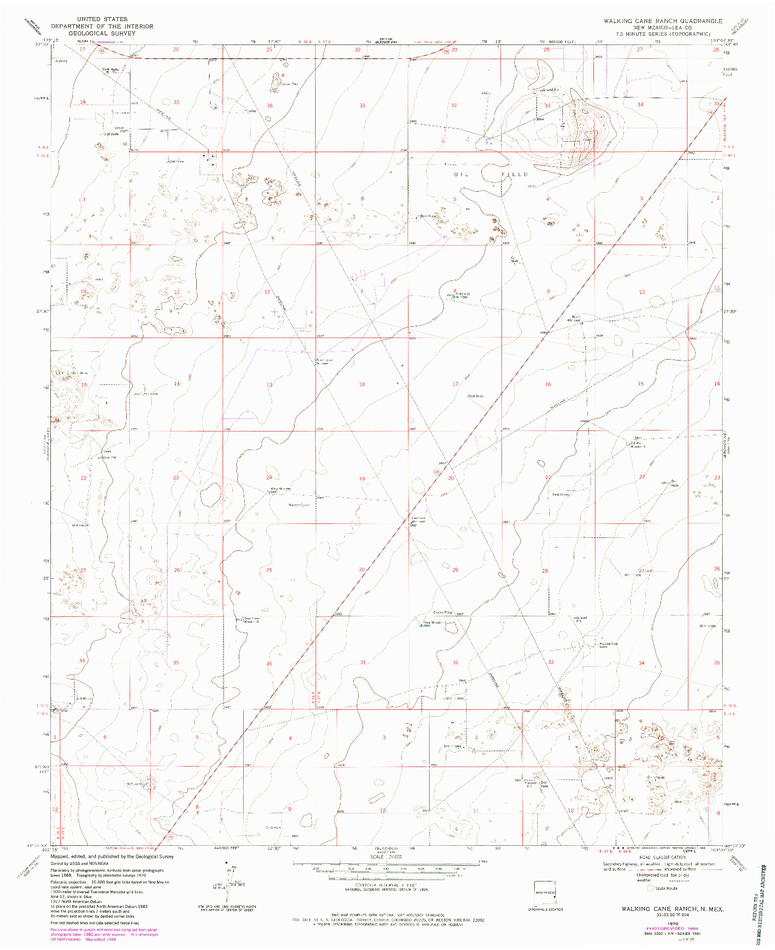 USGS 1:24000-SCALE QUADRANGLE FOR WALKING CANE RANCH, NM 1970