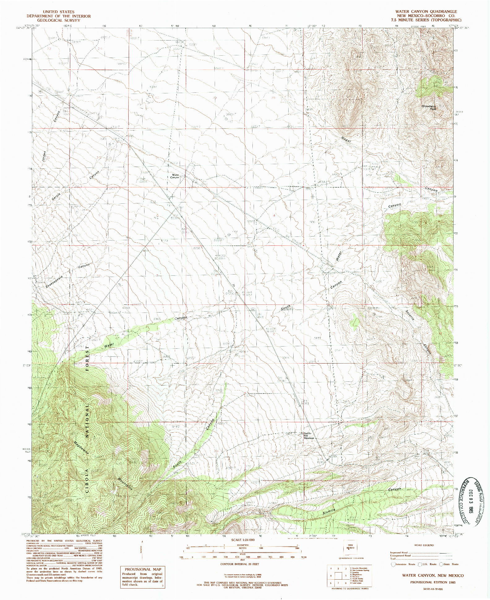 USGS 1:24000-SCALE QUADRANGLE FOR WATER CANYON, NM 1985