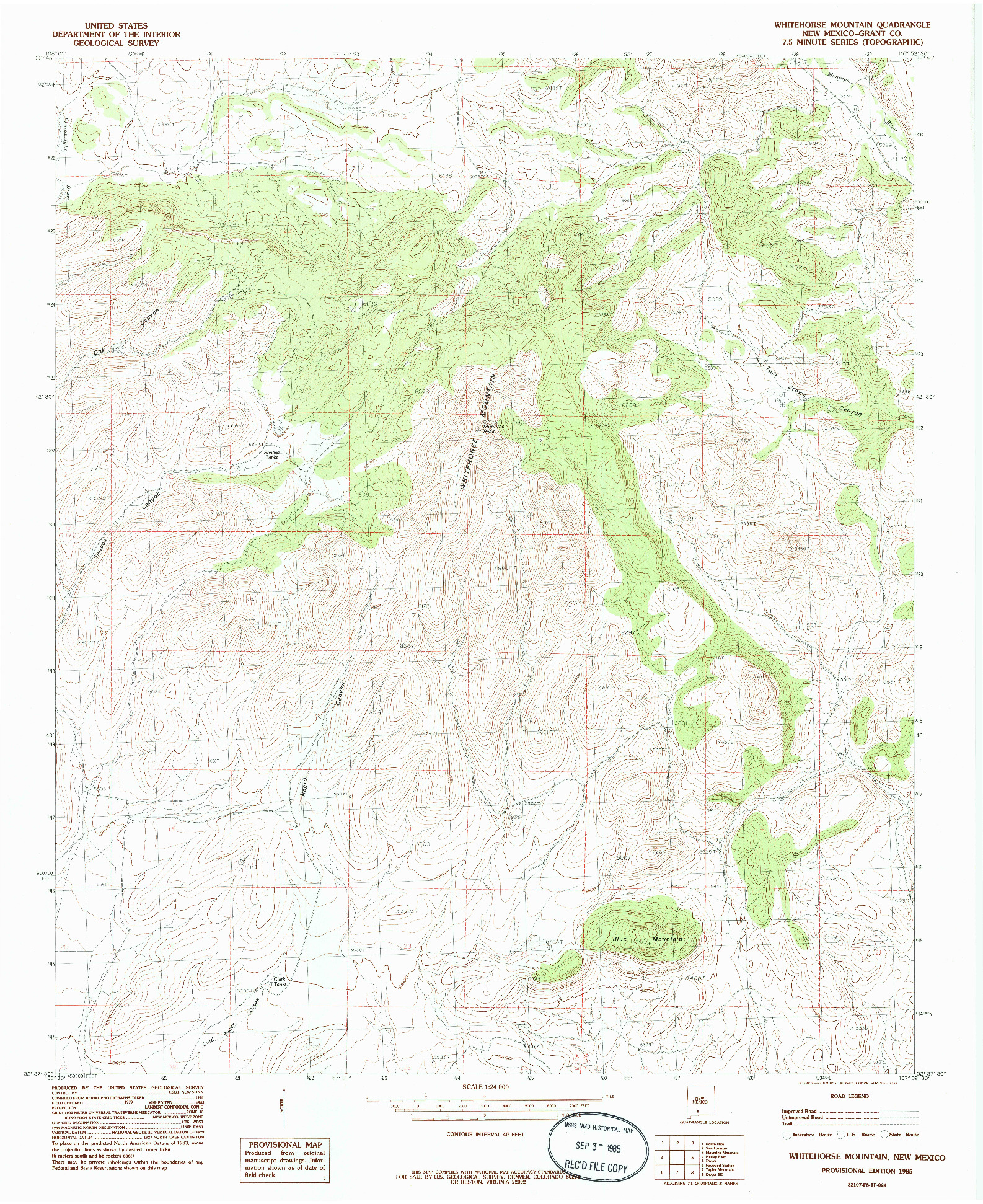 USGS 1:24000-SCALE QUADRANGLE FOR WHITEHORSE MOUNTAIN, NM 1985