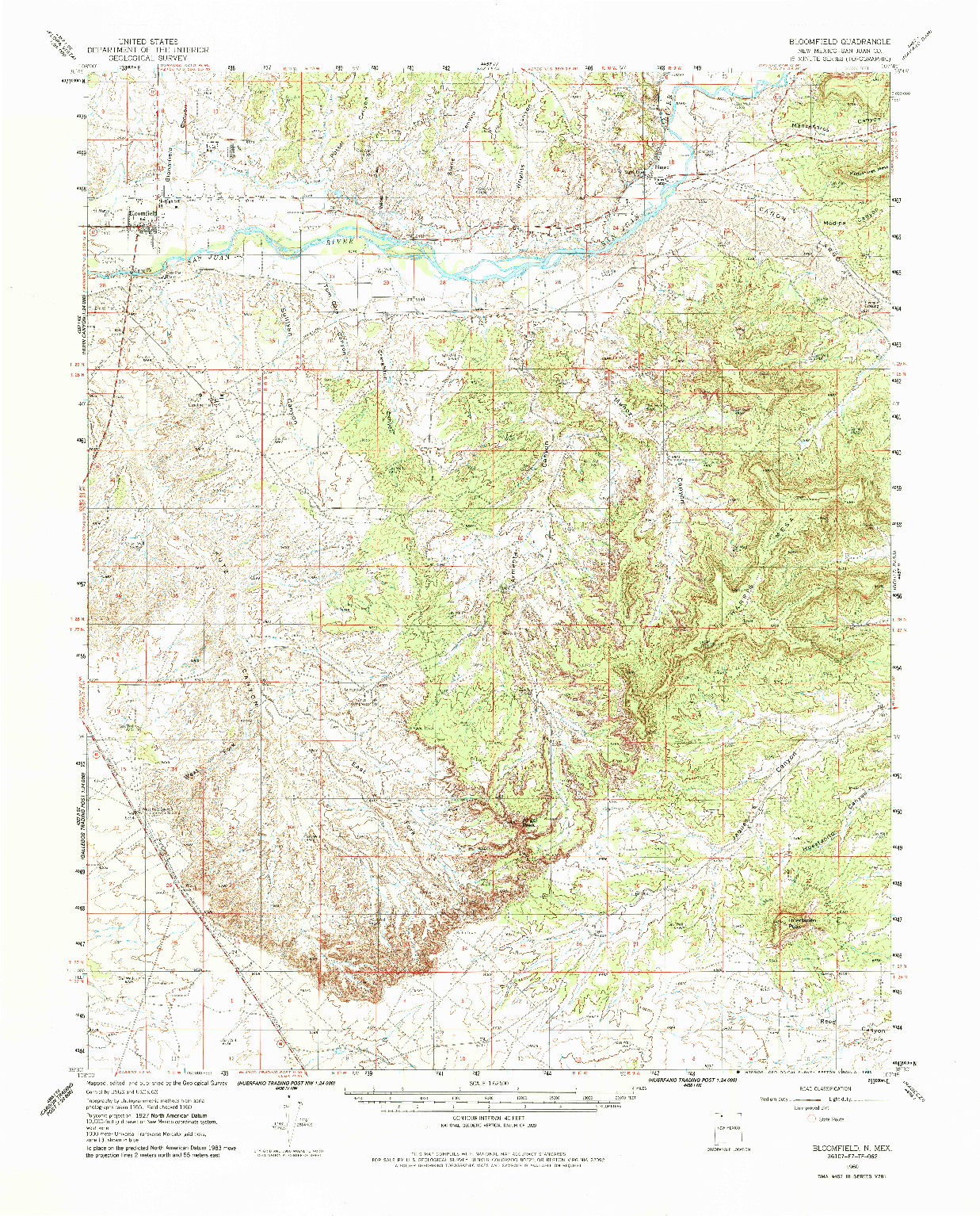 USGS 1:62500-SCALE QUADRANGLE FOR BLOOMFIELD, NM 1960