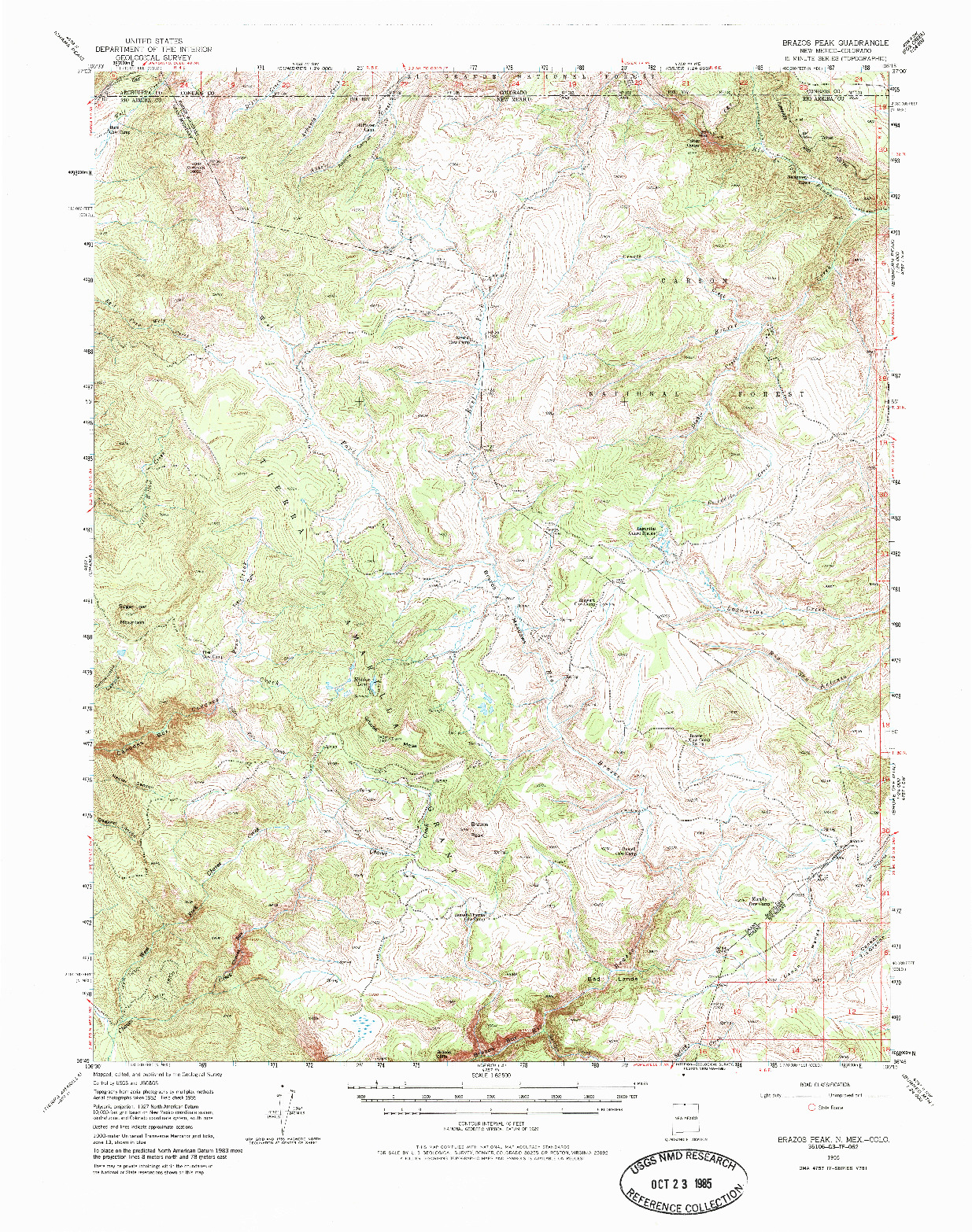 USGS 1:62500-SCALE QUADRANGLE FOR BRAZOS PEAK, NM 1955