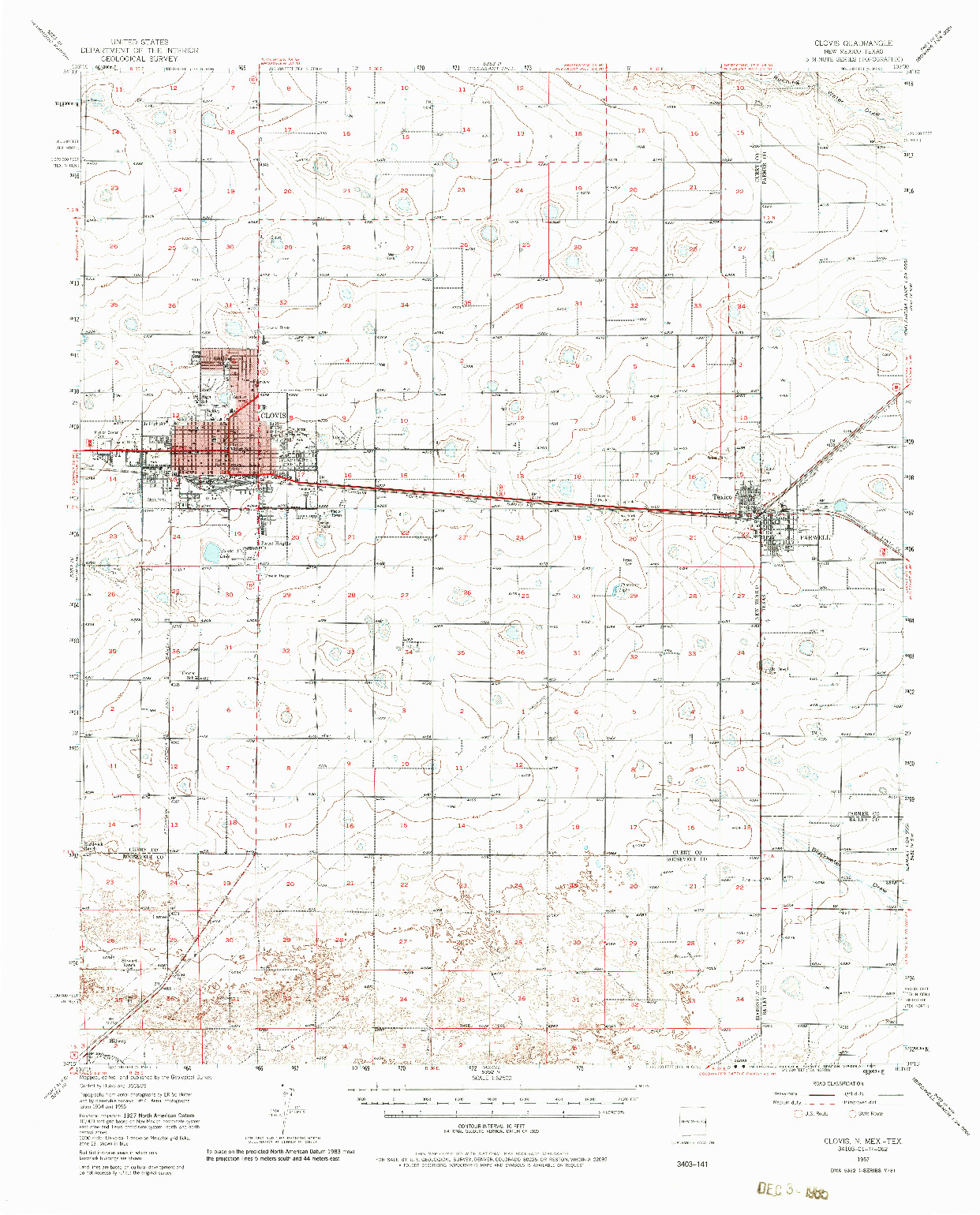 USGS 1:62500-SCALE QUADRANGLE FOR CLOVIS, NM 1957