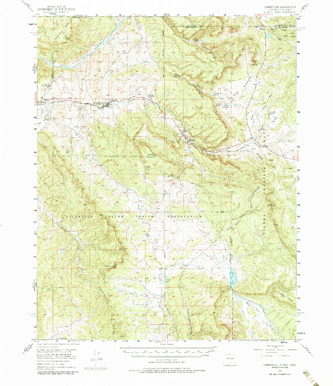 USGS 1:62500-SCALE QUADRANGLE FOR LUMBERTON, NM 1955