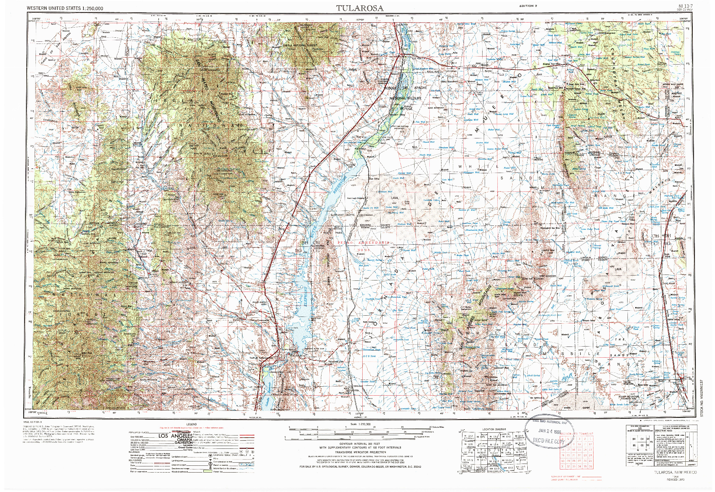 USGS 1:250000-SCALE QUADRANGLE FOR TUCSON SPRING, NM 1954
