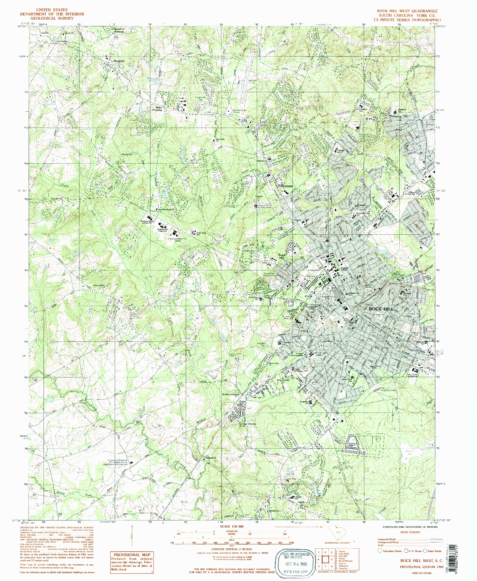 USGS 1:24000-SCALE QUADRANGLE FOR ROCK HILL WEST, SC 1984