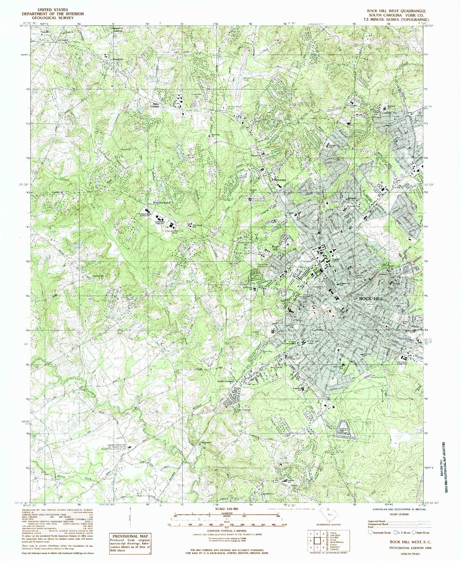 USGS 1:24000-SCALE QUADRANGLE FOR ROCK HILL WEST, SC 1984