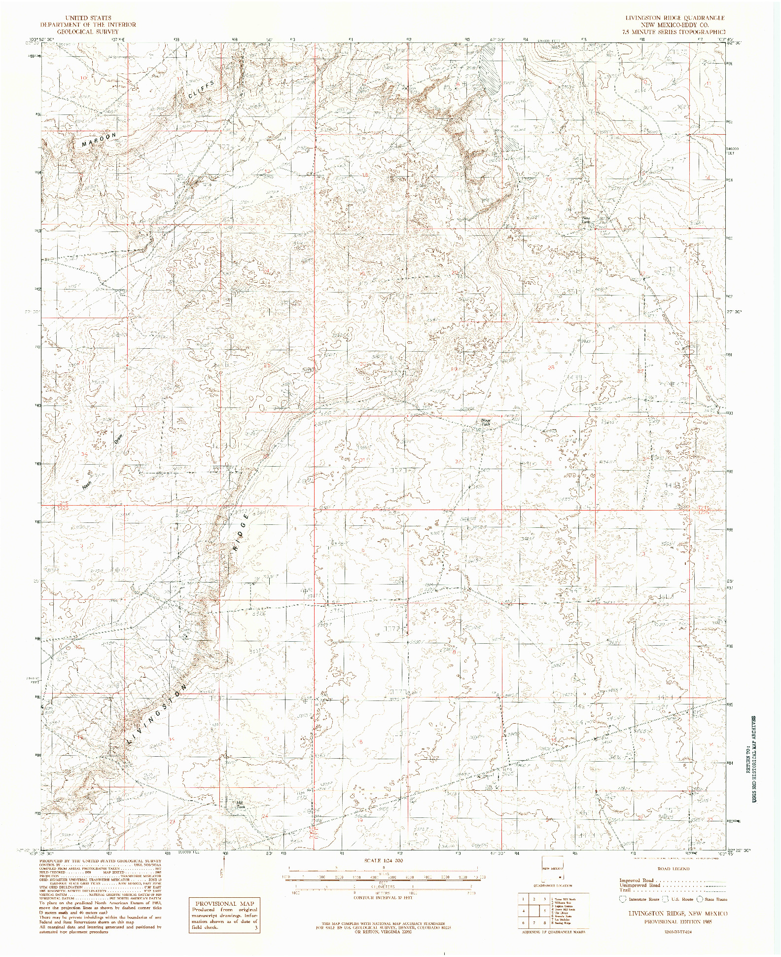 USGS 1:24000-SCALE QUADRANGLE FOR LIVINGSTON RIDGE, NM 1985