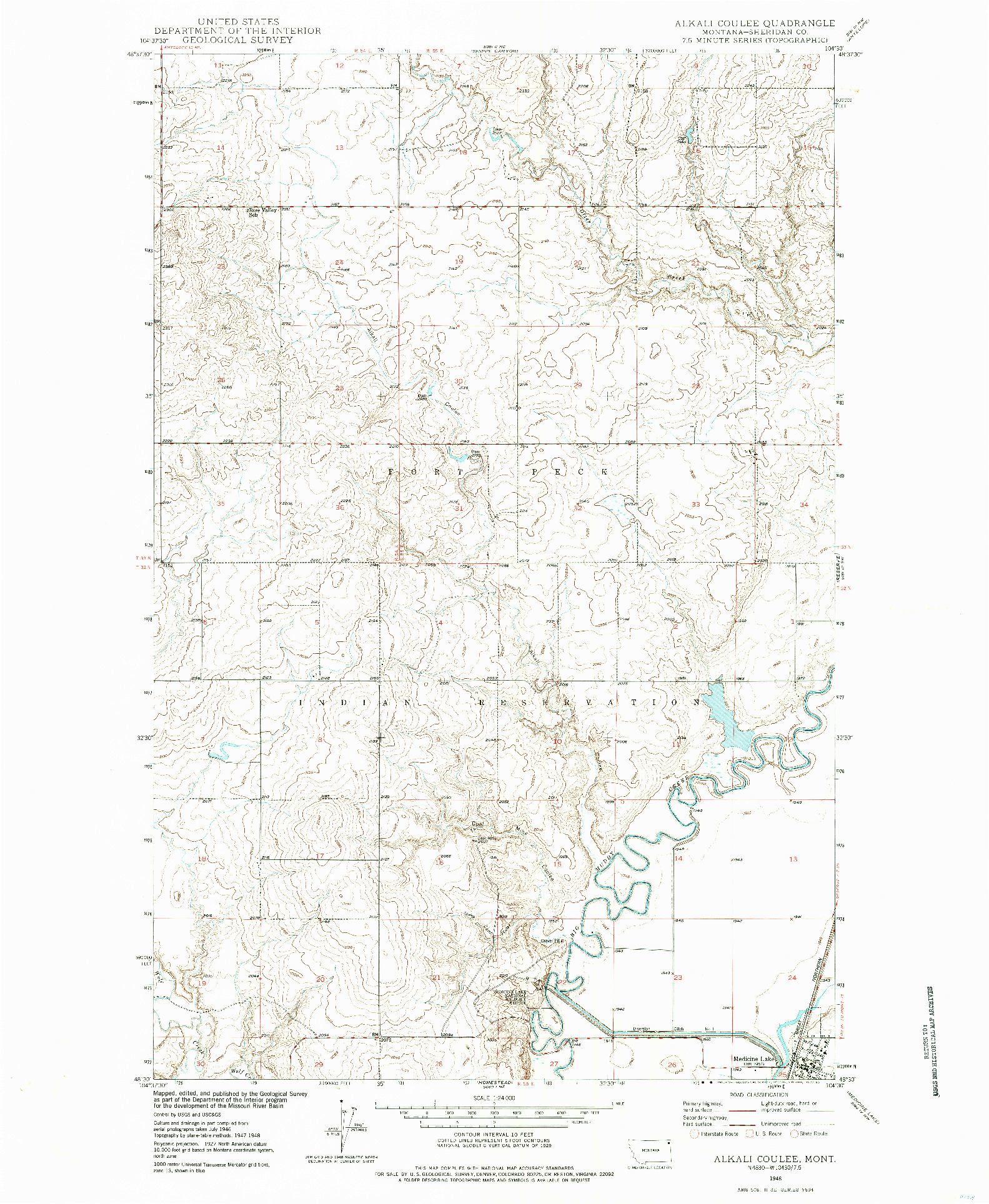 USGS 1:24000-SCALE QUADRANGLE FOR ALKALI COULEE, MT 1948