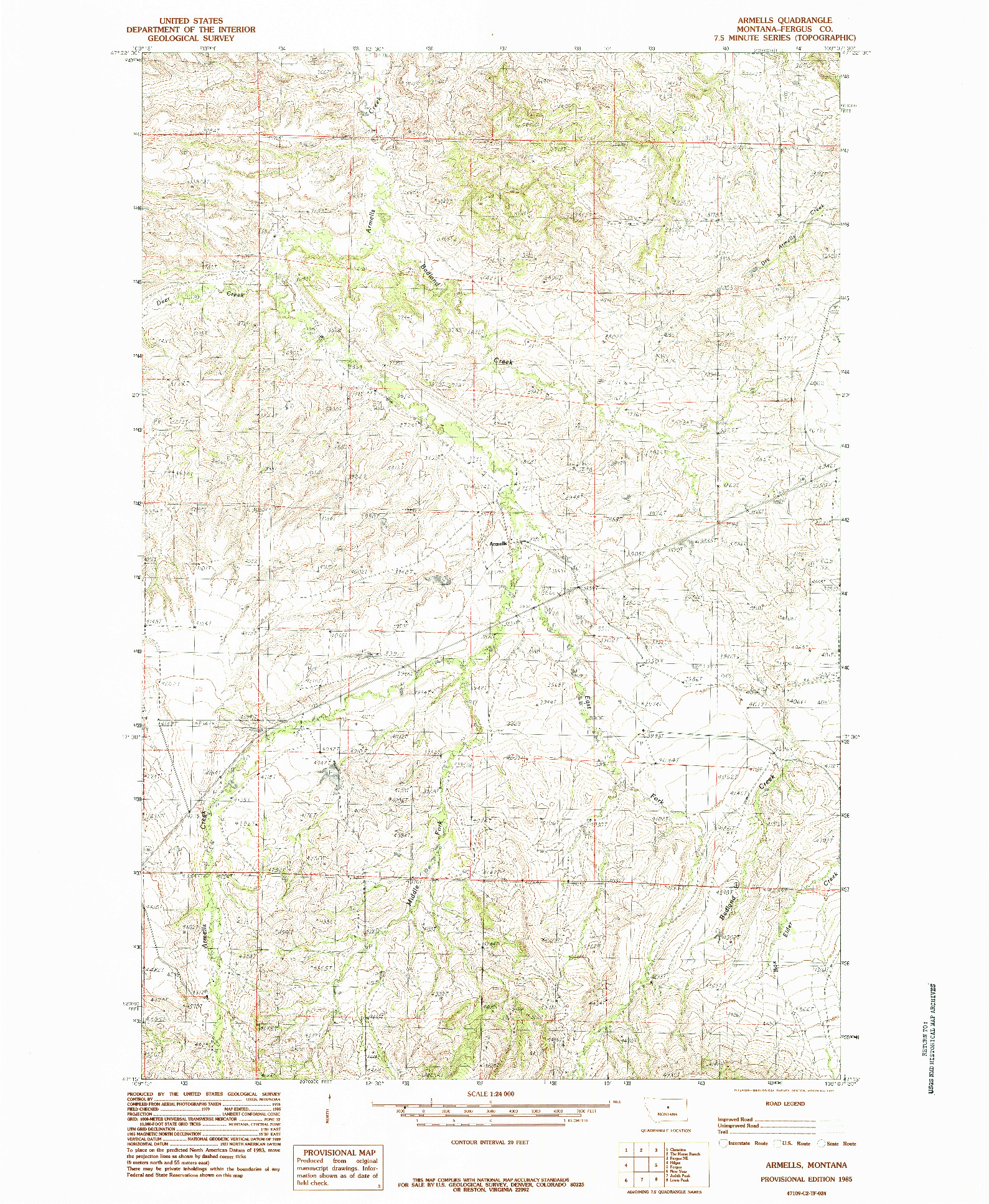 USGS 1:24000-SCALE QUADRANGLE FOR ARMELLS, MT 1985