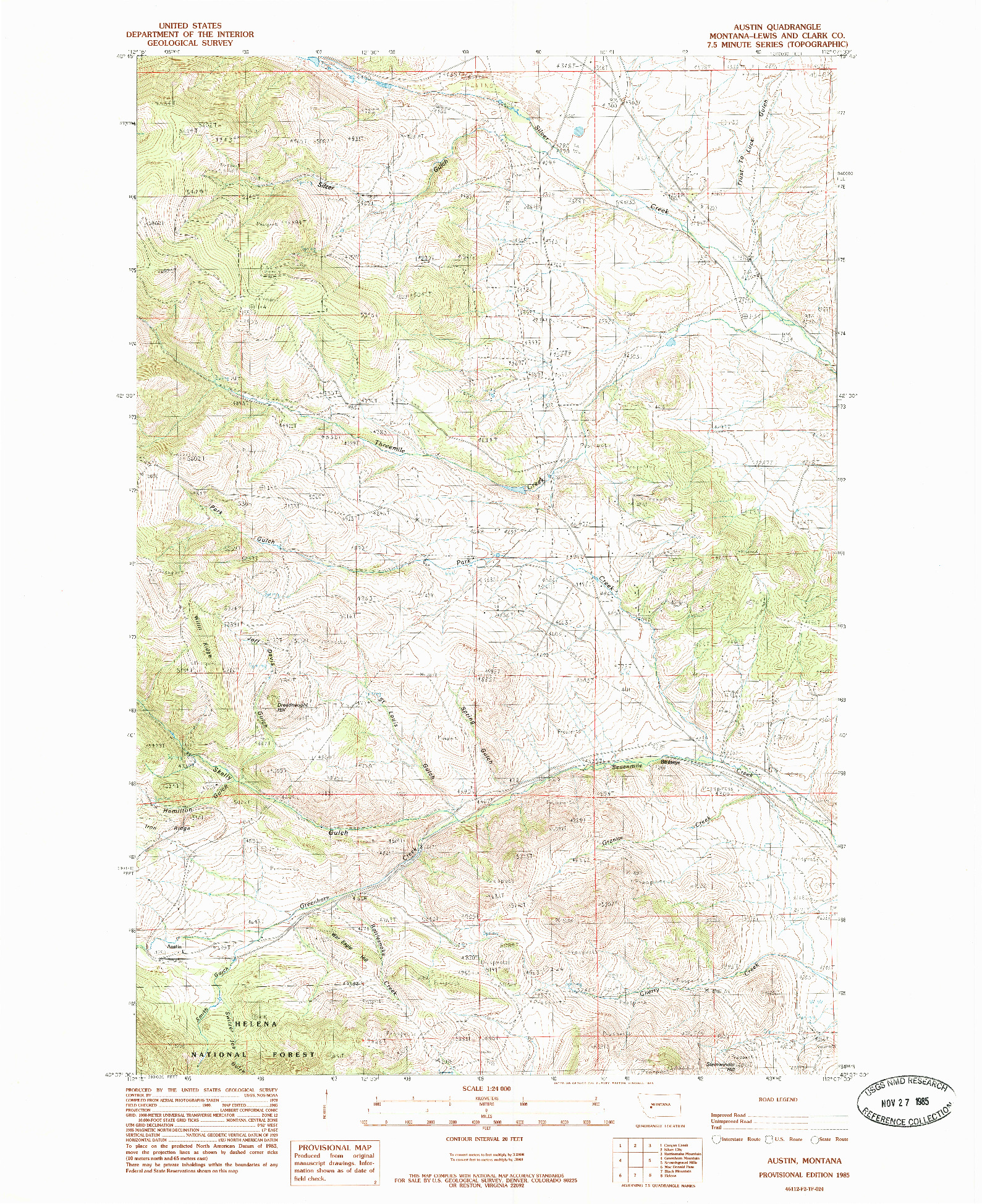 USGS 1:24000-SCALE QUADRANGLE FOR AUSTIN, MT 1985