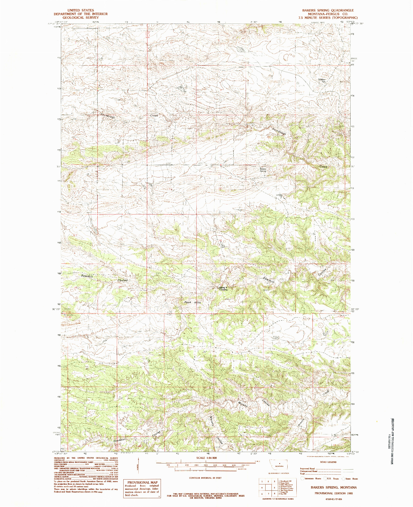 USGS 1:24000-SCALE QUADRANGLE FOR BAKERS SPRING, MT 1985