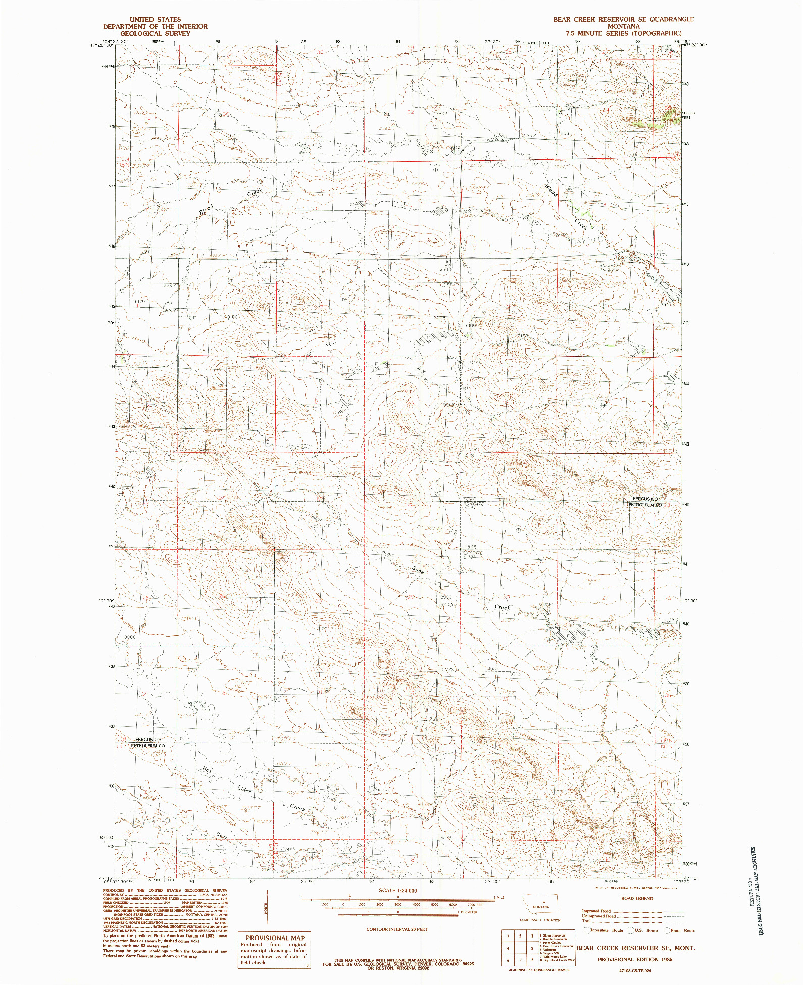 USGS 1:24000-SCALE QUADRANGLE FOR BEAR CREEK RESERVOIR SE, MT 1985
