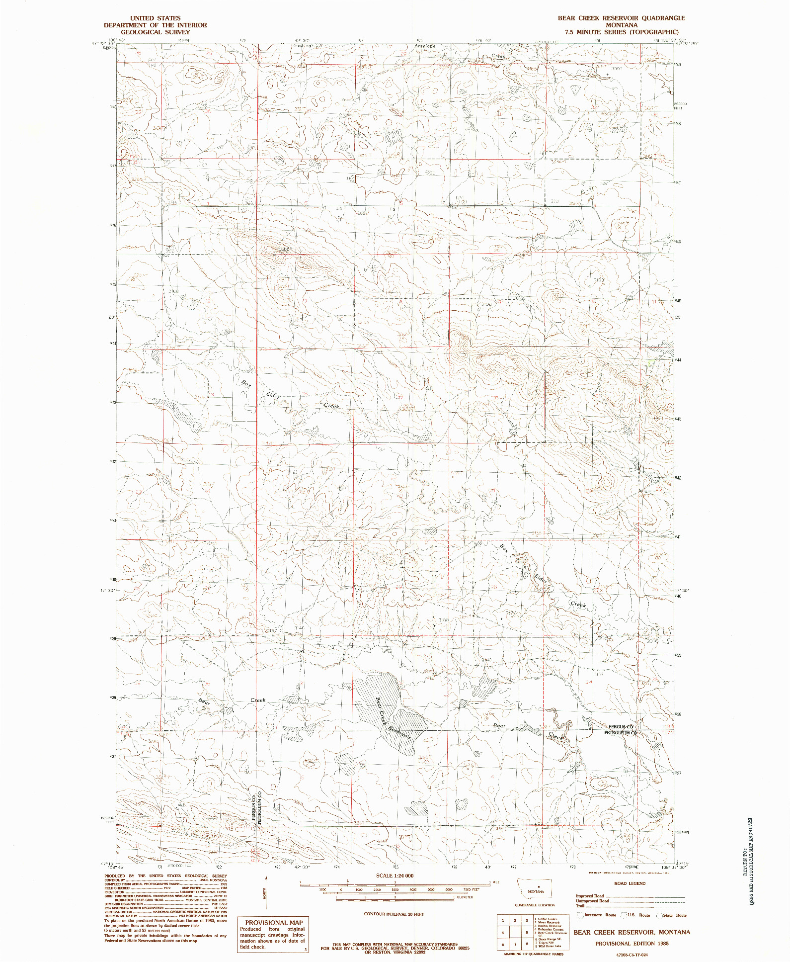 USGS 1:24000-SCALE QUADRANGLE FOR BEAR CREEK RESERVOIR, MT 1985