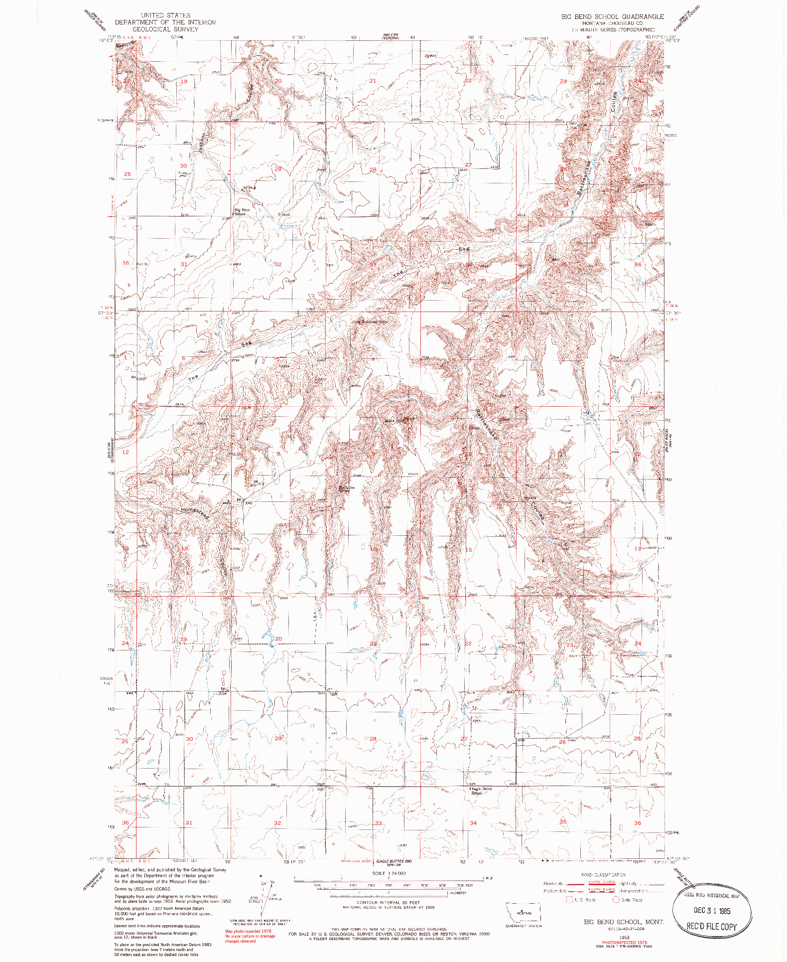 USGS 1:24000-SCALE QUADRANGLE FOR BIG BEND SCHOOL, MT 1953