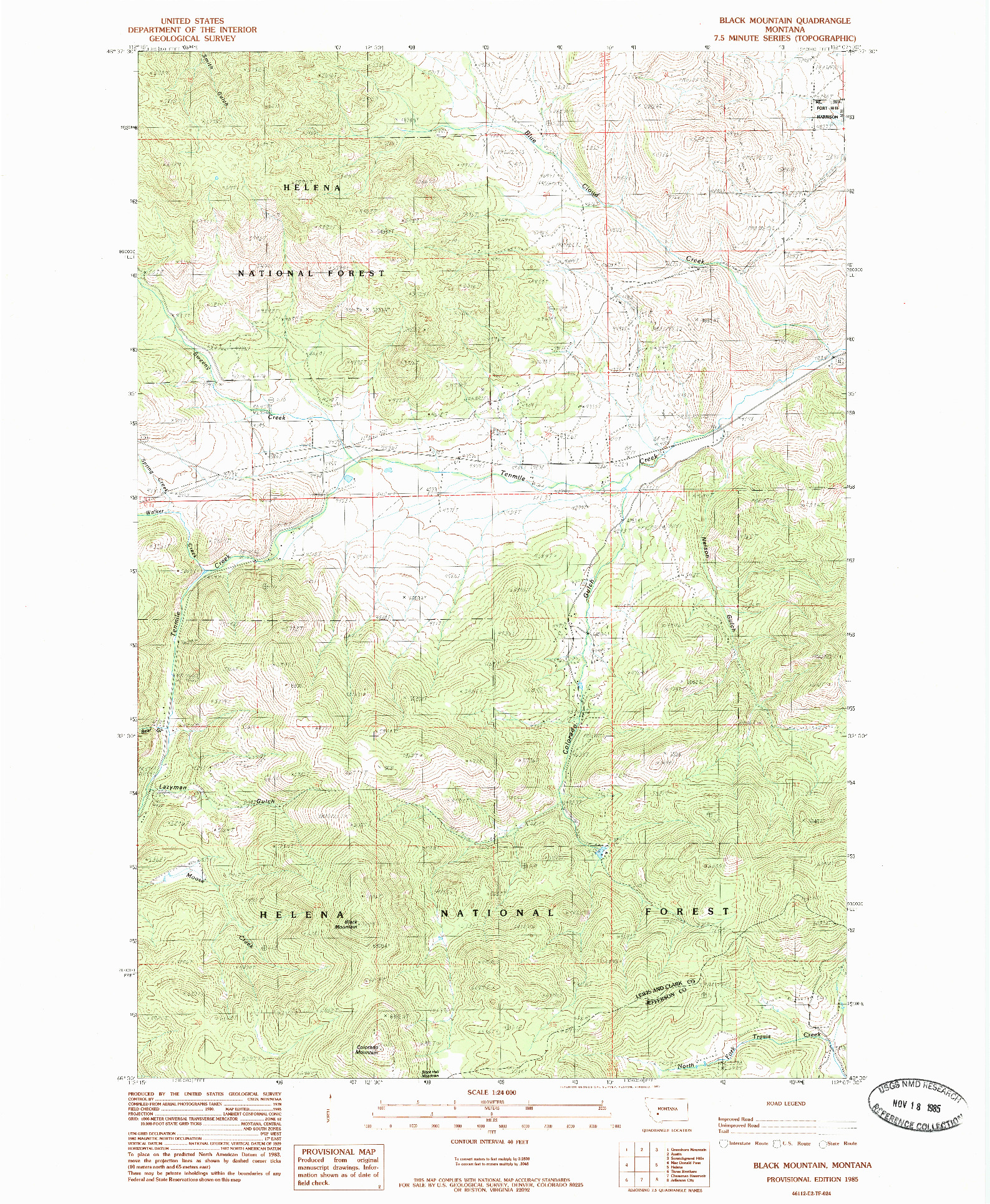 USGS 1:24000-SCALE QUADRANGLE FOR BLACK MOUNTAIN, MT 1985