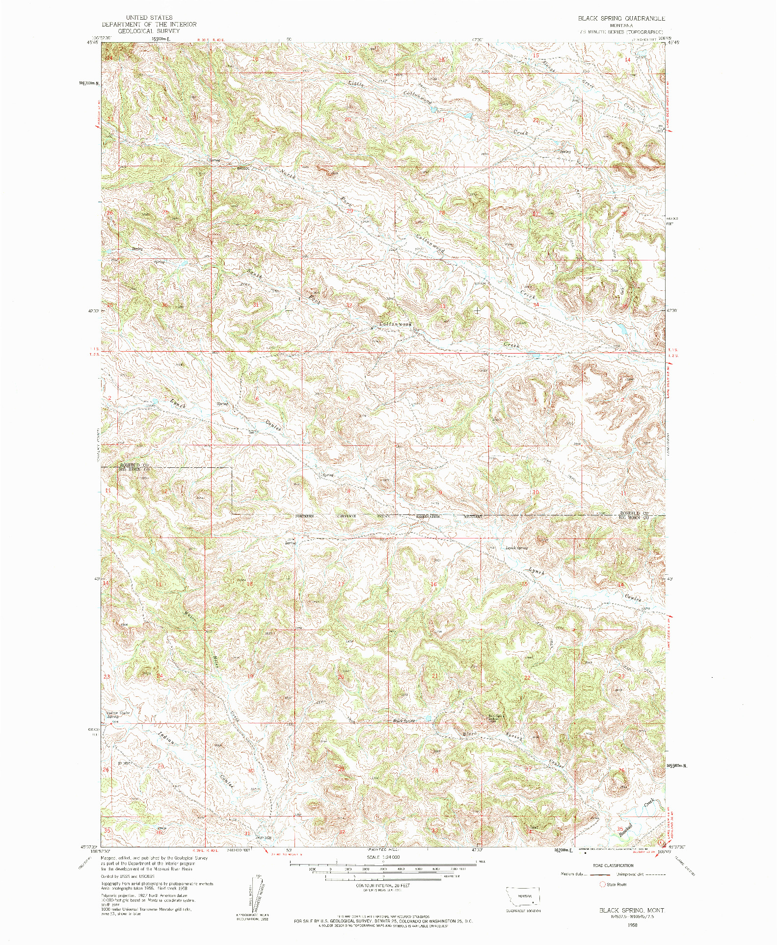 USGS 1:24000-SCALE QUADRANGLE FOR BLACK SPRING, MT 1958