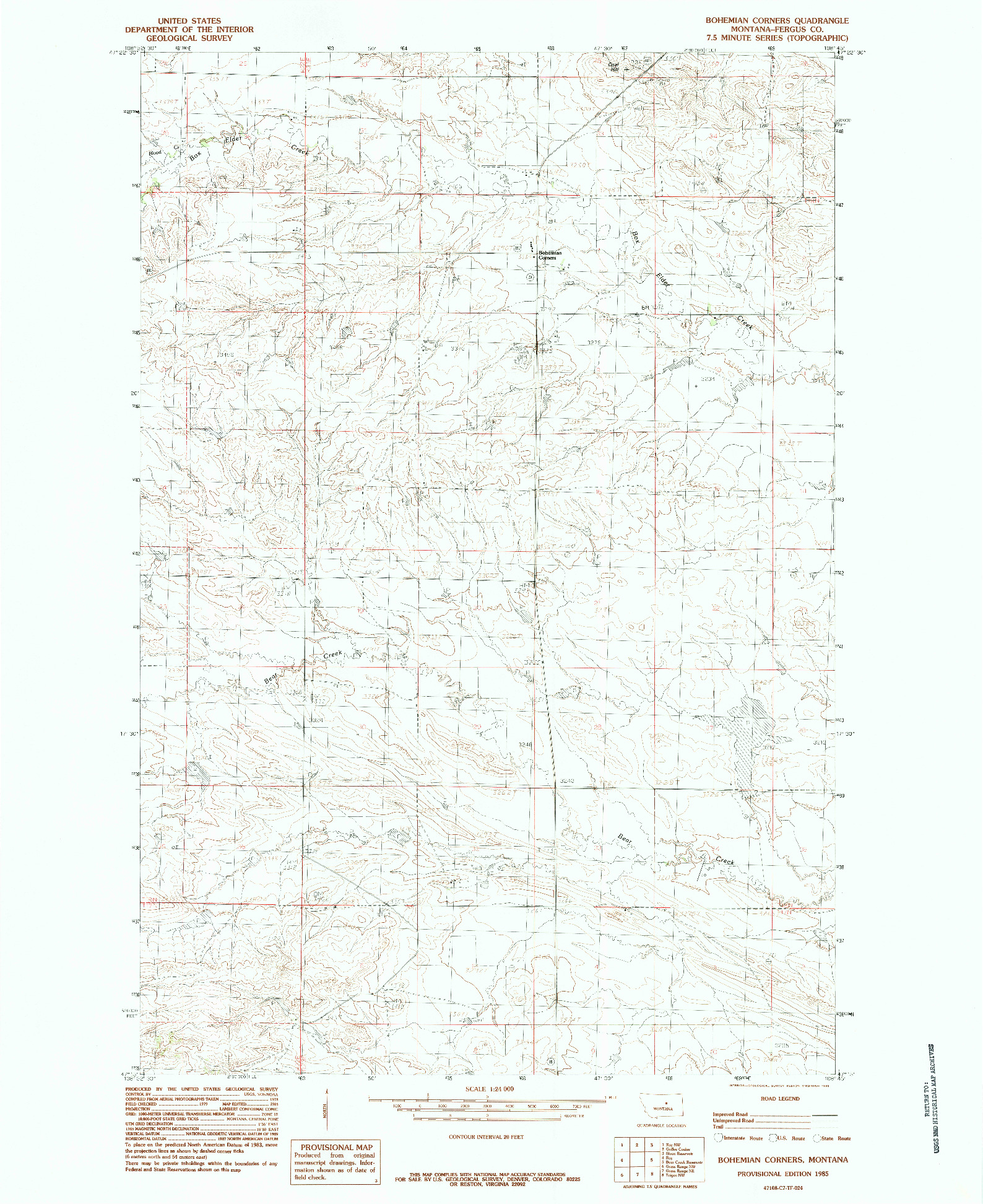 USGS 1:24000-SCALE QUADRANGLE FOR BOHEMIAN CORNERS, MT 1985