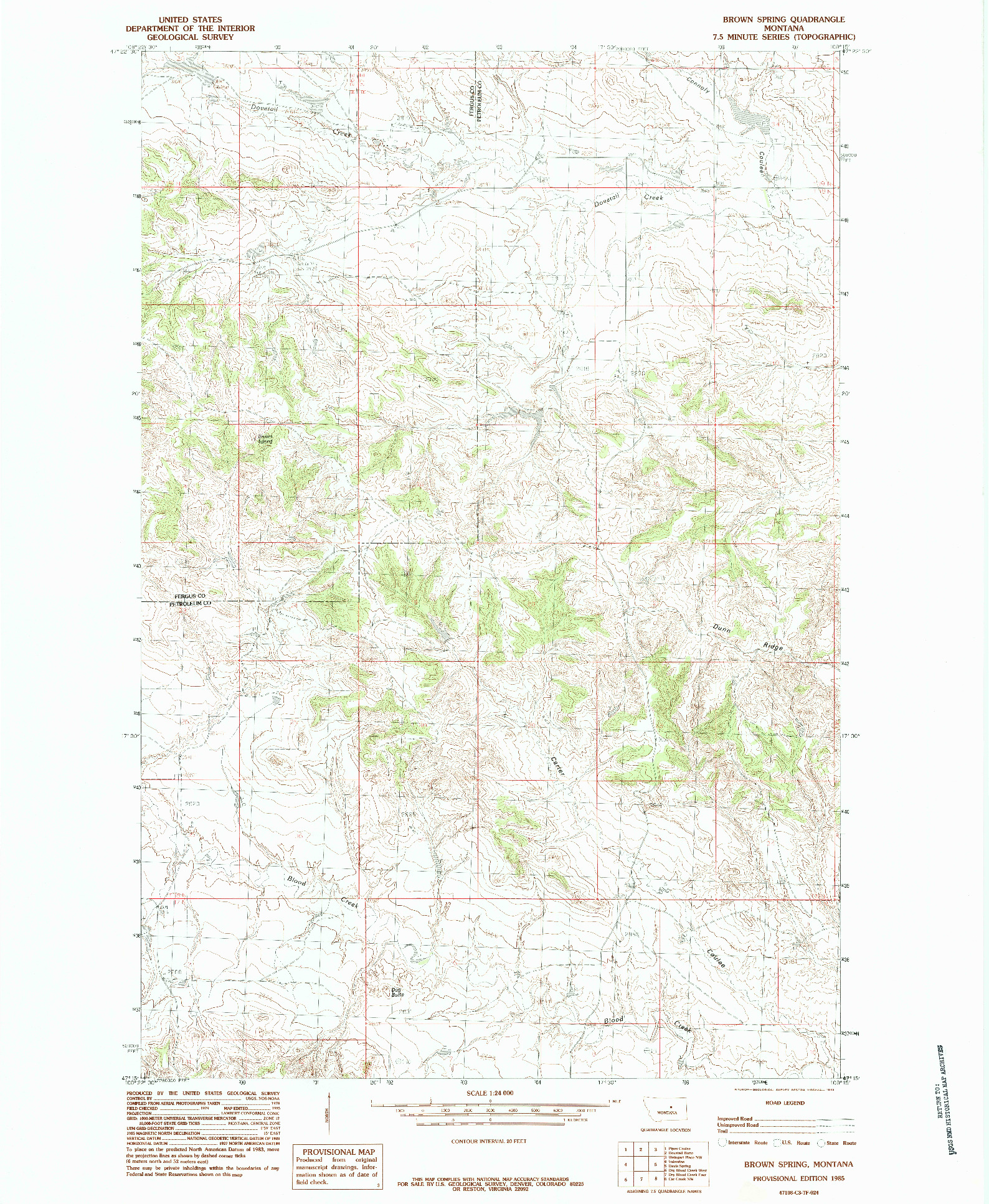 USGS 1:24000-SCALE QUADRANGLE FOR BROWN SPRING, MT 1985