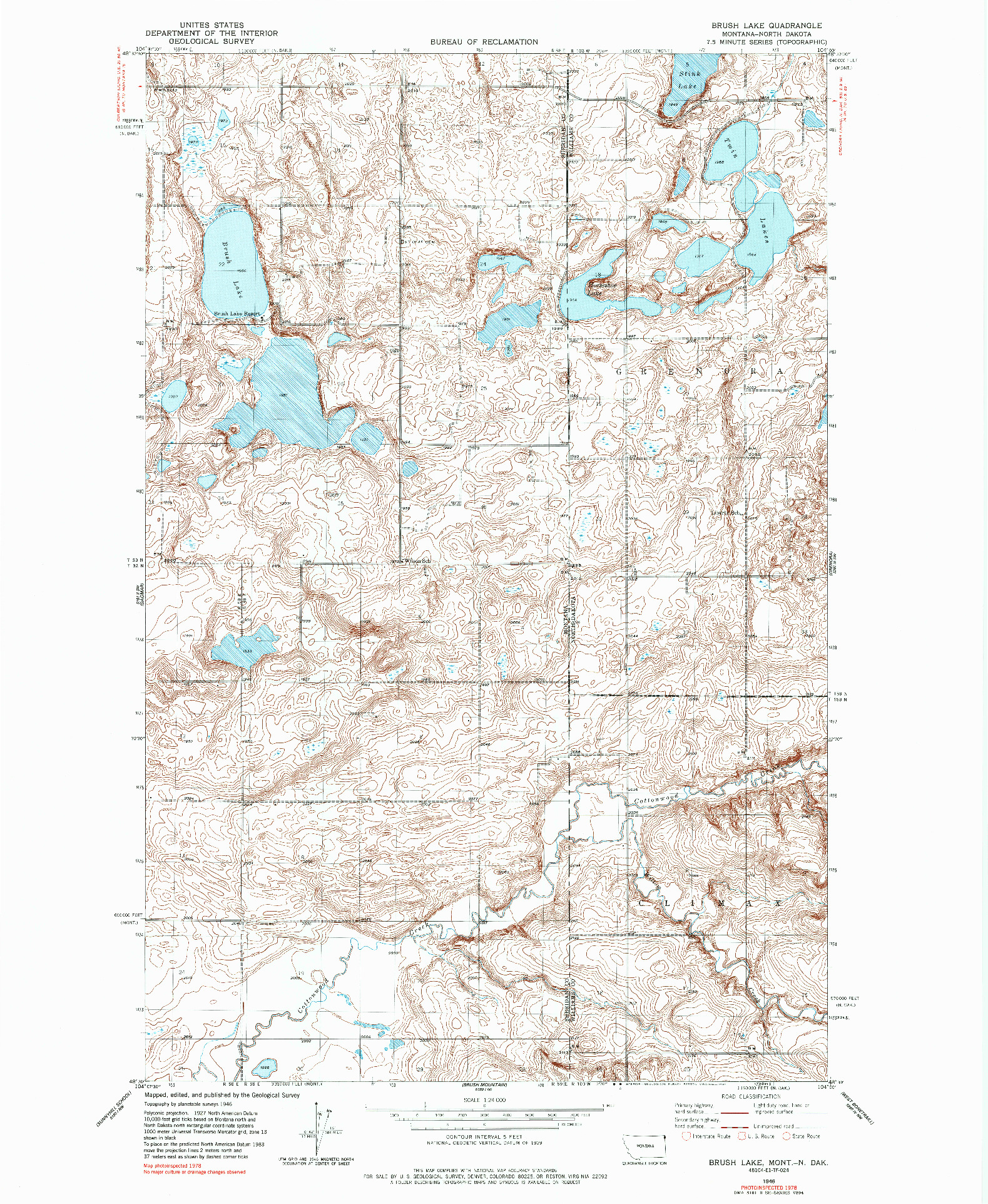 USGS 1:24000-SCALE QUADRANGLE FOR BRUSH LAKE, MT 1946