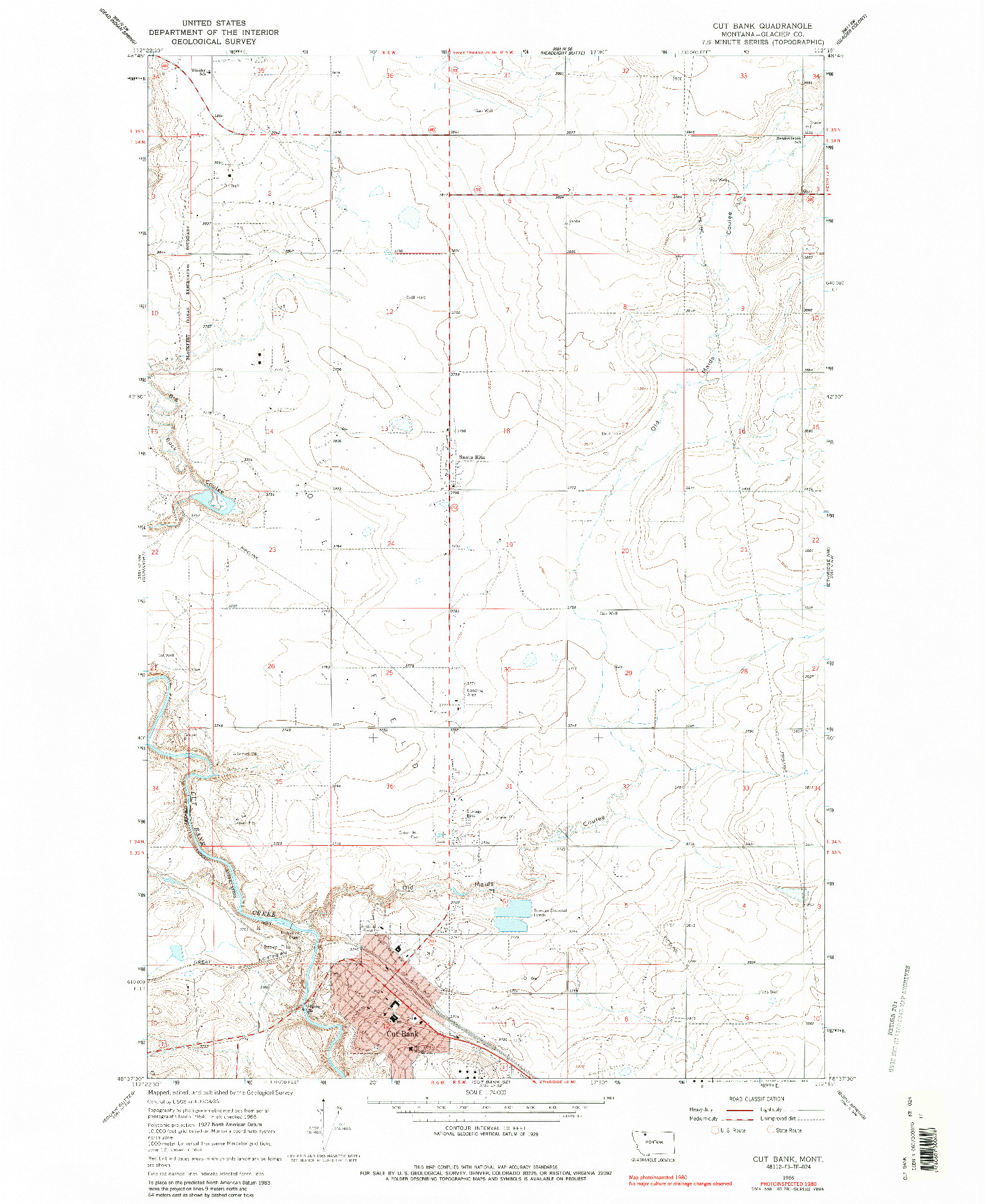 USGS 1:24000-SCALE QUADRANGLE FOR CUT BANK, MT 1966