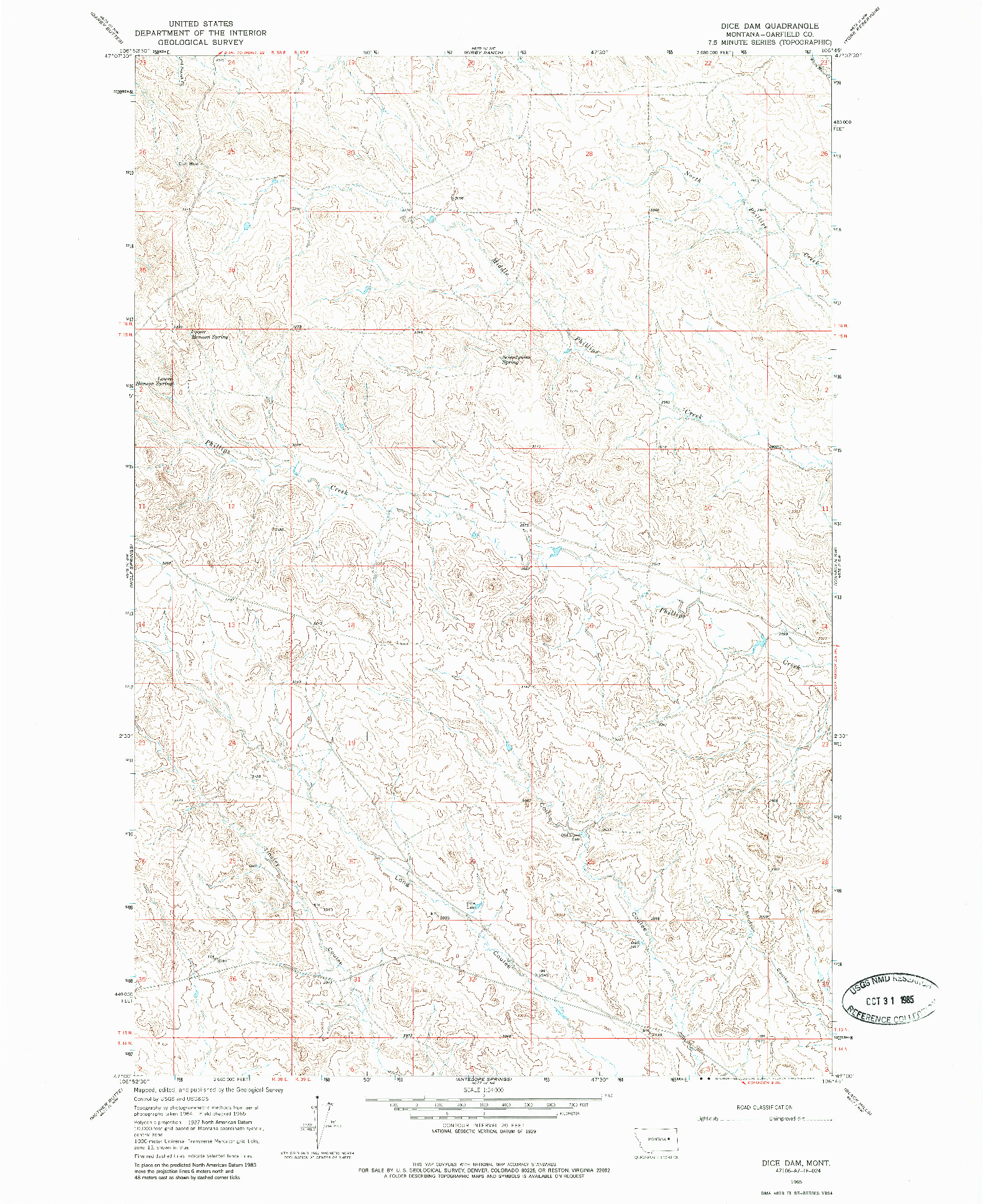 USGS 1:24000-SCALE QUADRANGLE FOR DICE DAM, MT 1965