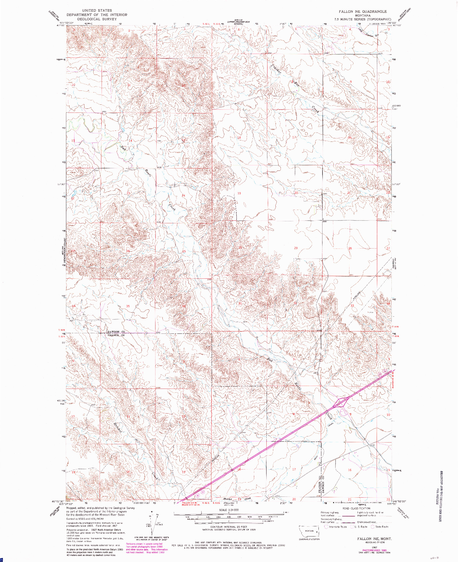 USGS 1:24000-SCALE QUADRANGLE FOR FALLON NE, MT 1967