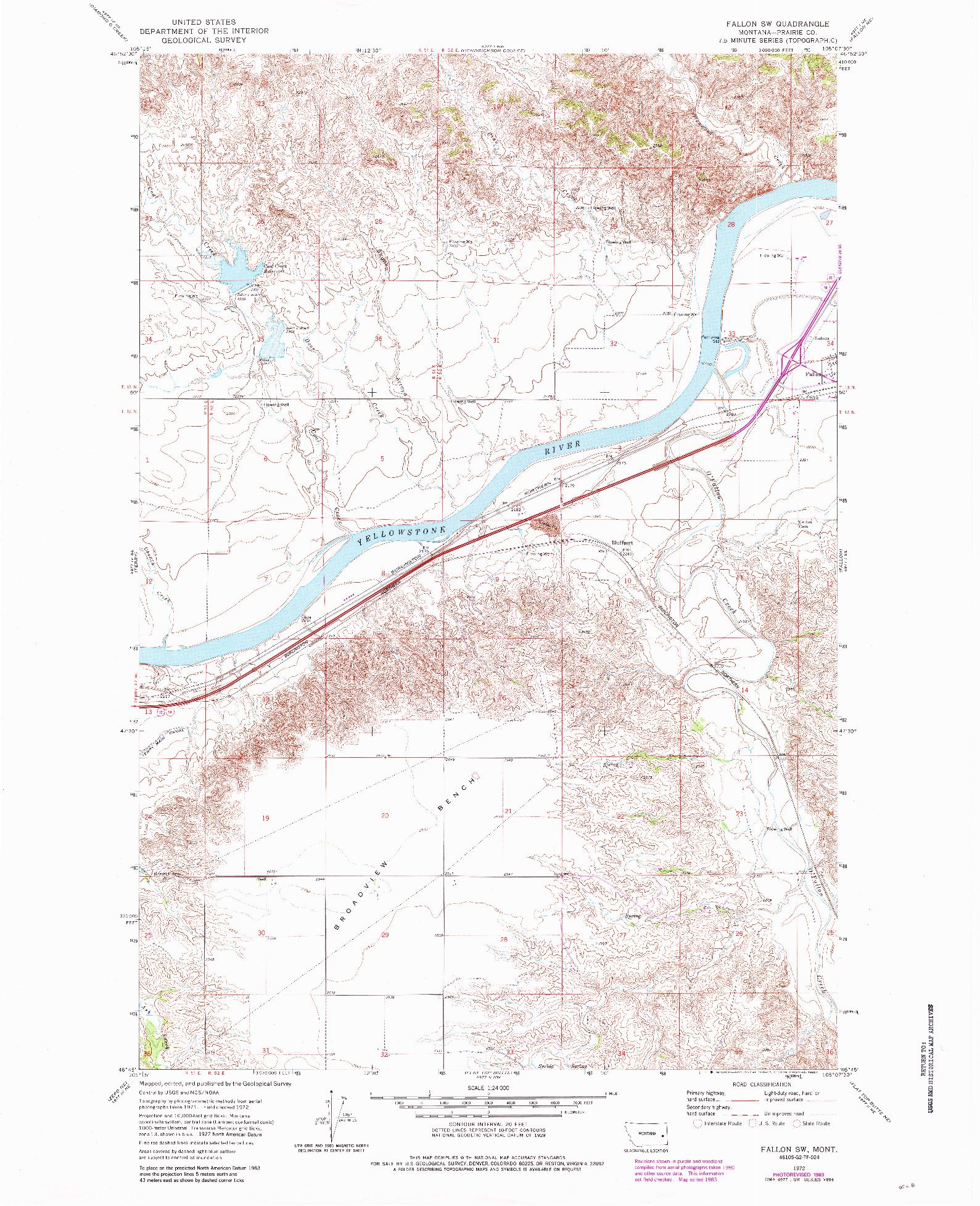 USGS 1:24000-SCALE QUADRANGLE FOR FALLON SW, MT 1972