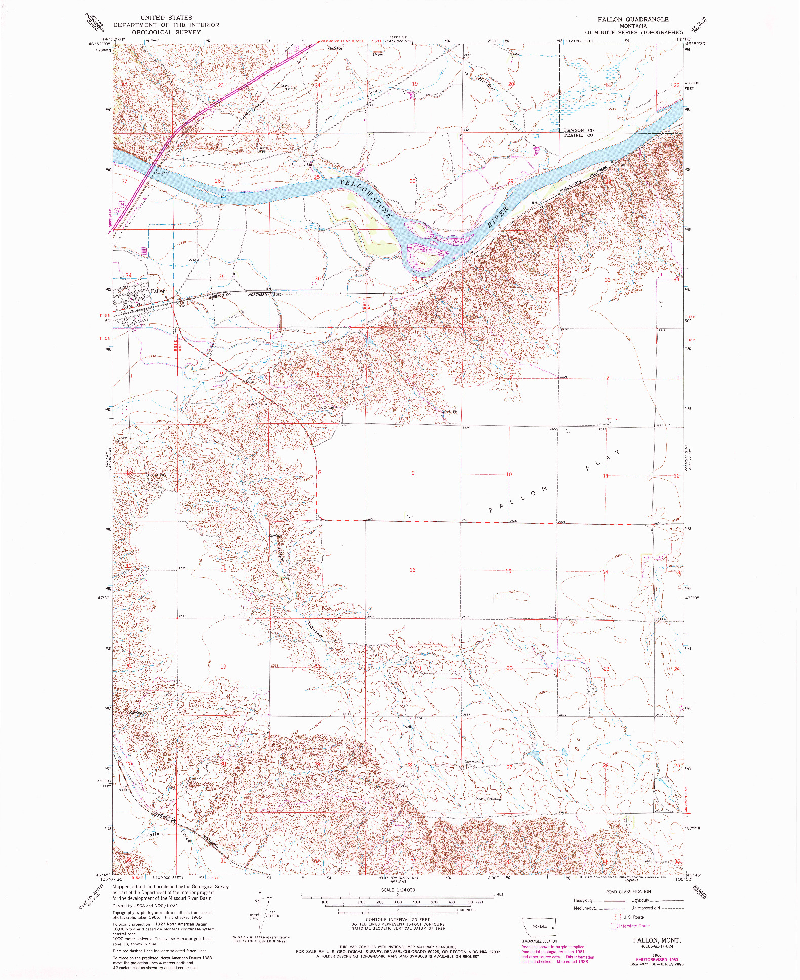 USGS 1:24000-SCALE QUADRANGLE FOR FALLON, MT 1966