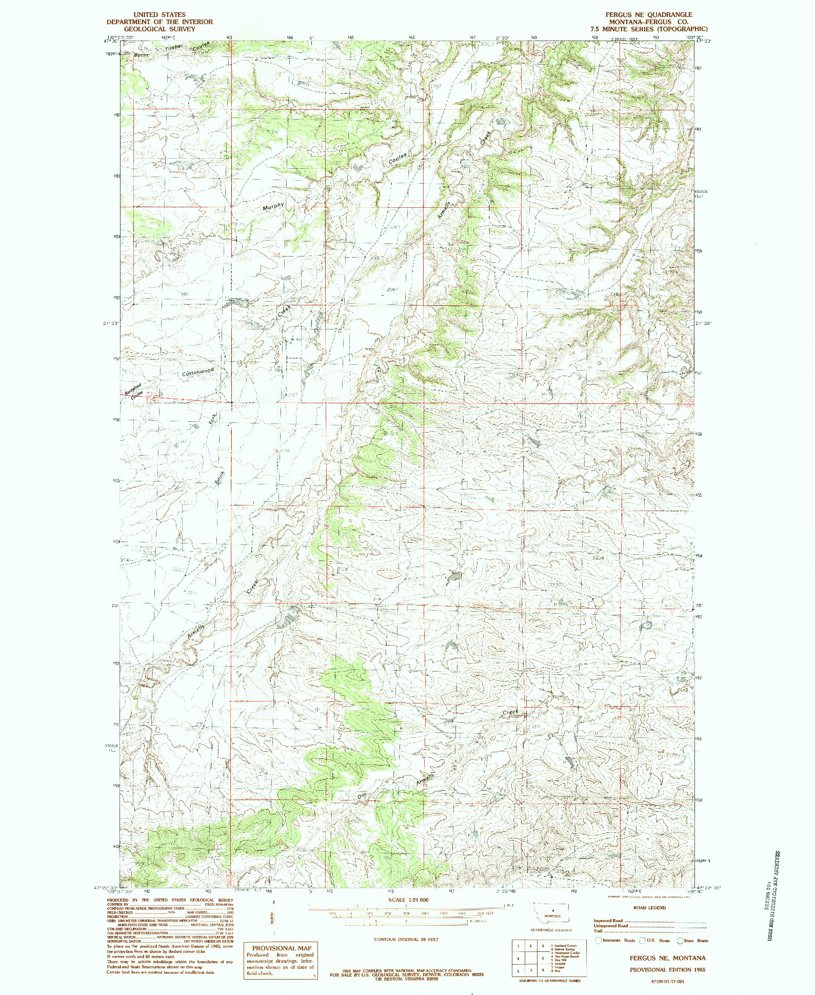 USGS 1:24000-SCALE QUADRANGLE FOR FERGUS NE, MT 1985
