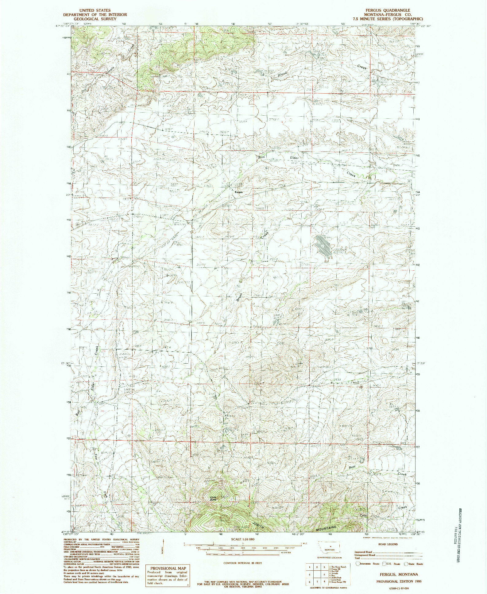 USGS 1:24000-SCALE QUADRANGLE FOR FERGUS, MT 1985
